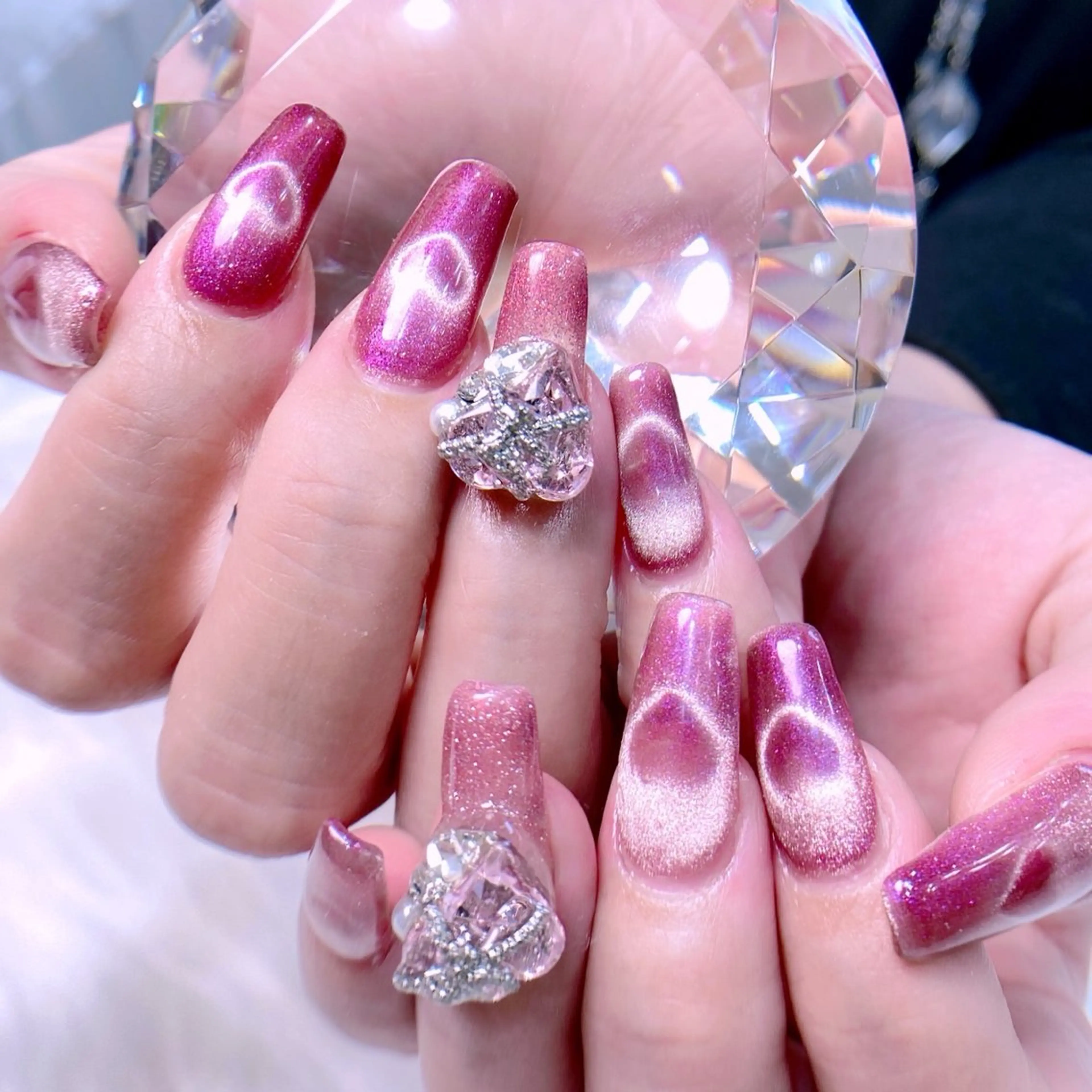 ネイル アートネイル ハート マグネットネイル ピンク NAILSALON MEILIのネイルデザイン