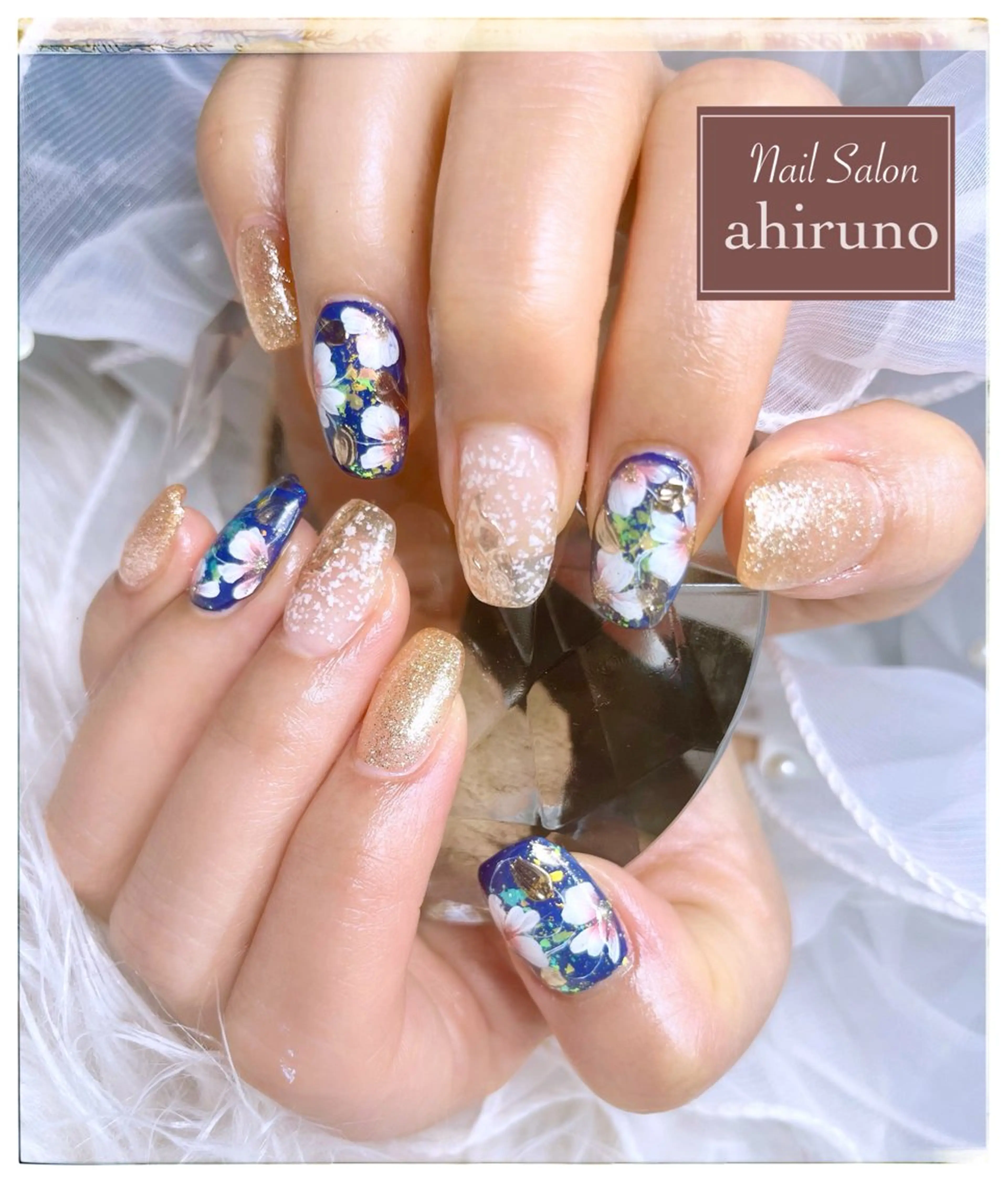 ネイル 桜ネイル 長さ出し ゴールド ミラーネイル スカルプネイル ハンドネイル ａｈｉｒｕｎｏ ✿ ｙｕiのネイルデザイン
