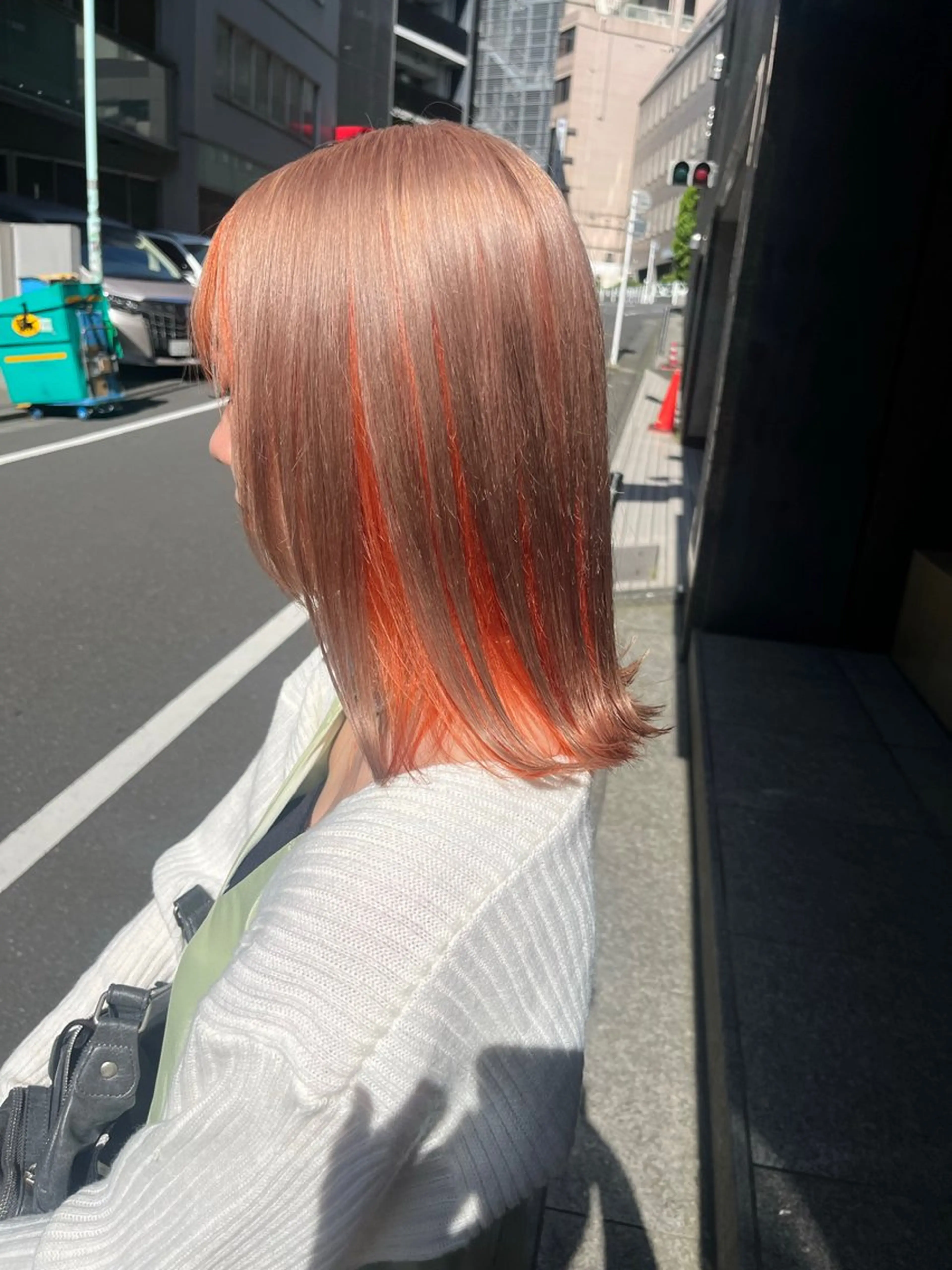 ミディアム カラー ベージュカラー ハイトーンカラー インナーカラー オレンジ 🎀透明感 カラー🎀ミズキのヘアスタイル