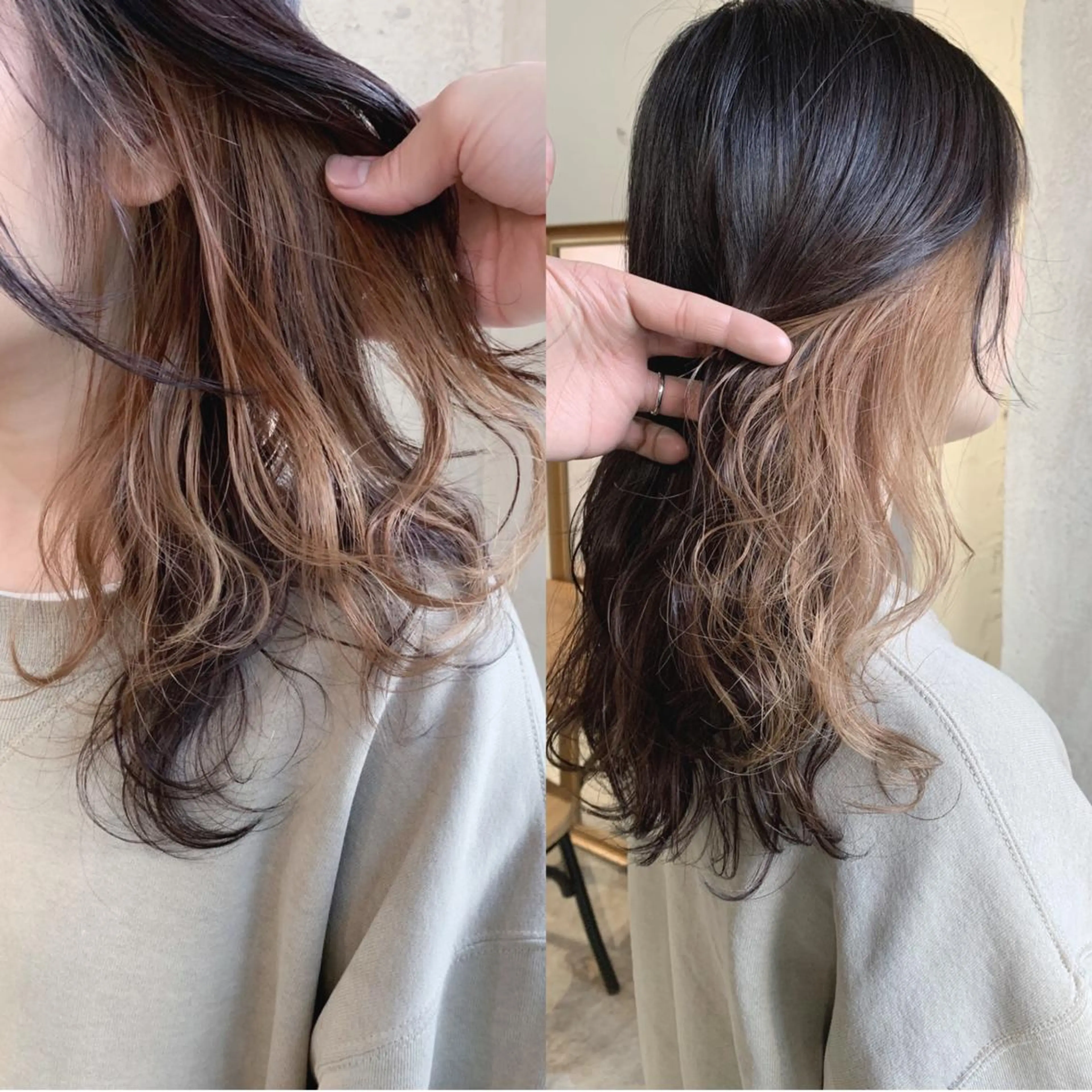セミロング カラー ベージュカラー インナーカラー ミルクティーベージュ ヘアカラー トリートメント 透明感カラー特化型 NAOKIのヘアスタイル