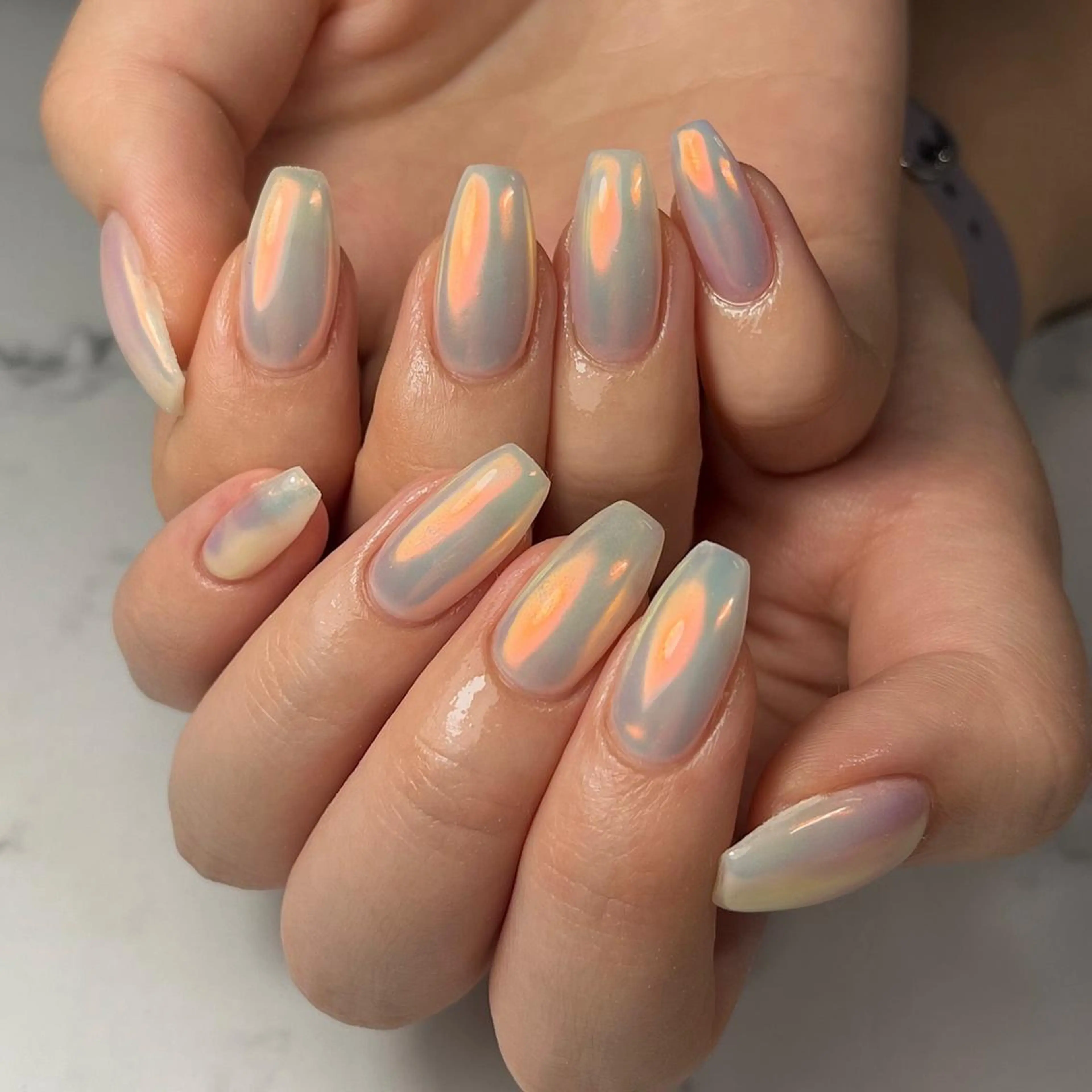 ネイル オーロラネイル 韓国ネイル ワンカラーネイル シンプルネイル スクエアネイル ハンドネイル NAIL NOWのネイルデザイン