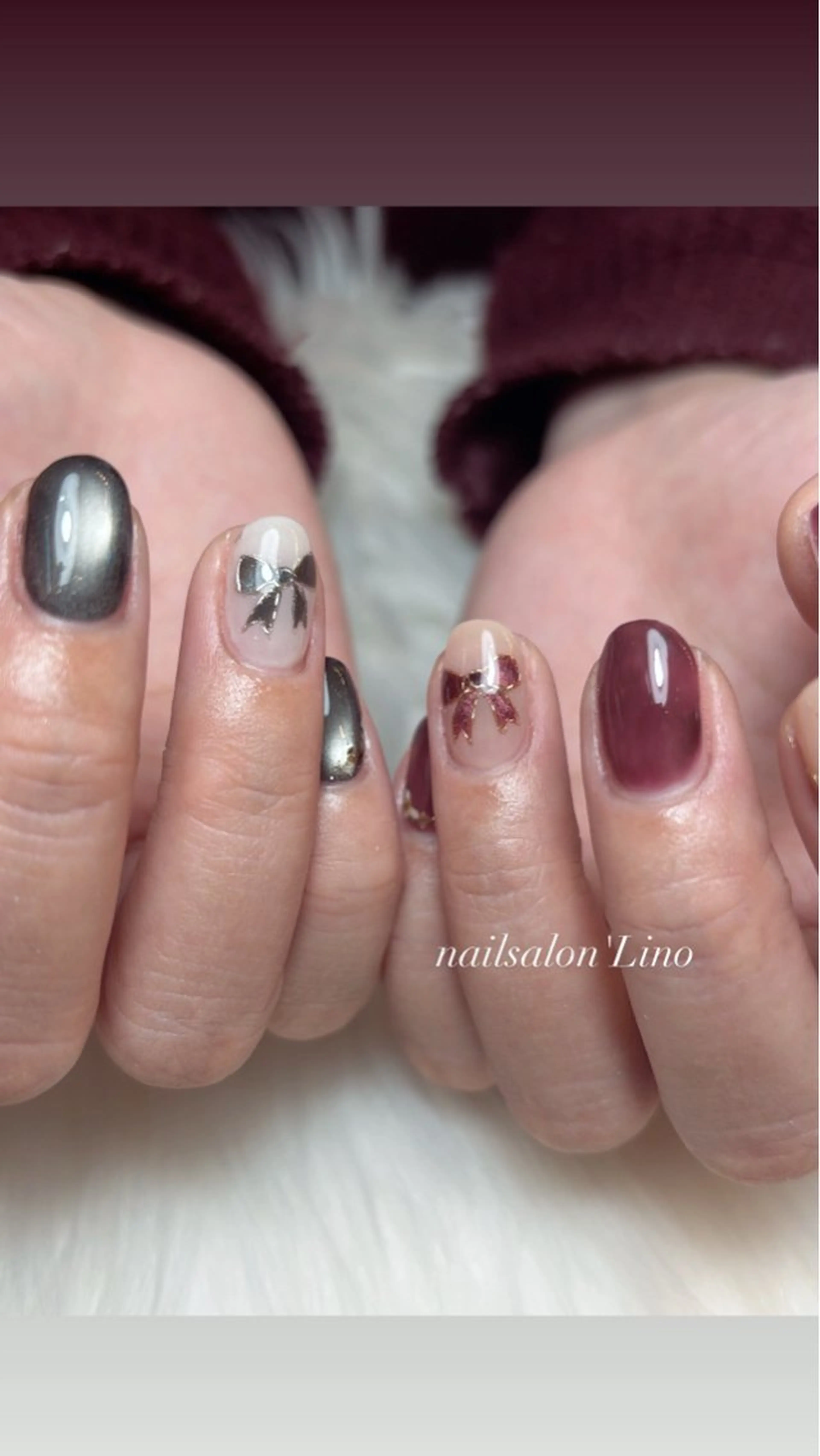 ネイル マグネットネイル リボン Lino𓂃⟡.· Chizuruのネイルデザイン