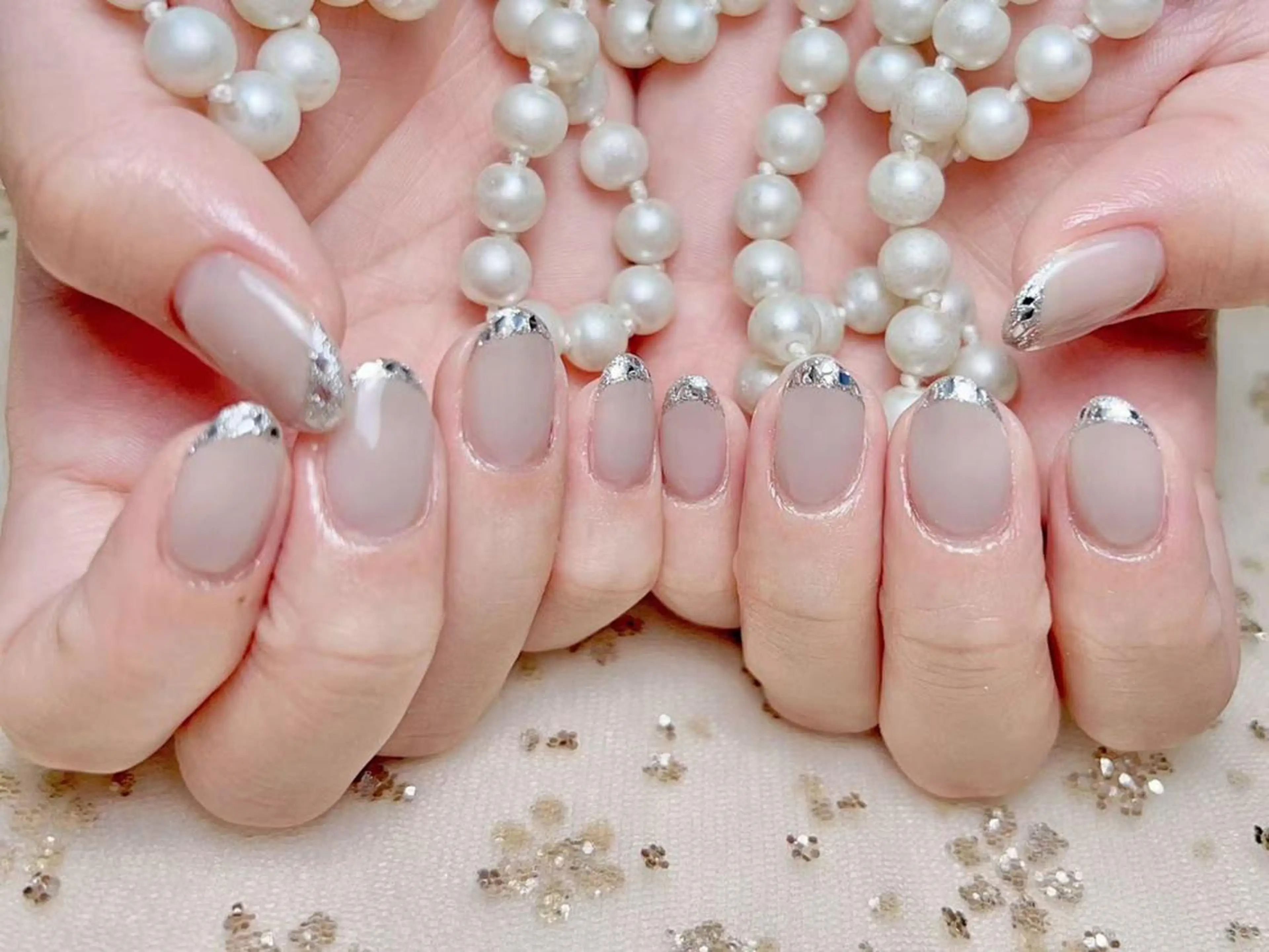 ネイル アートネイル オーロラネイル チークネイル 成人式 長さ出し 純江 HALIのネイルデザイン