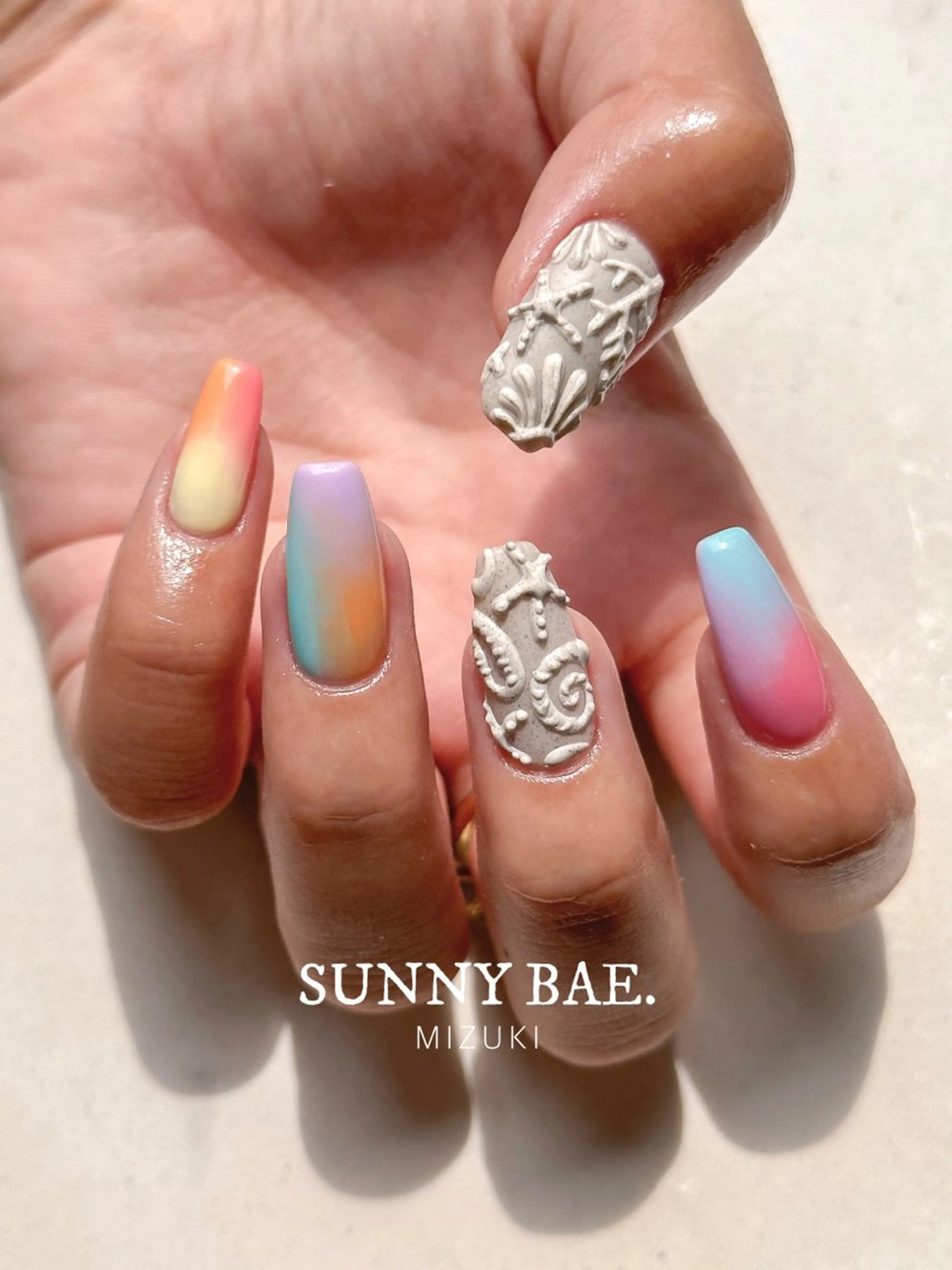 ネイル アートネイル 大理石ネイル(マーブル) パステルネイル 夏ネイル SUNNY BAE. 🌼MIZUKIのネイルデザイン