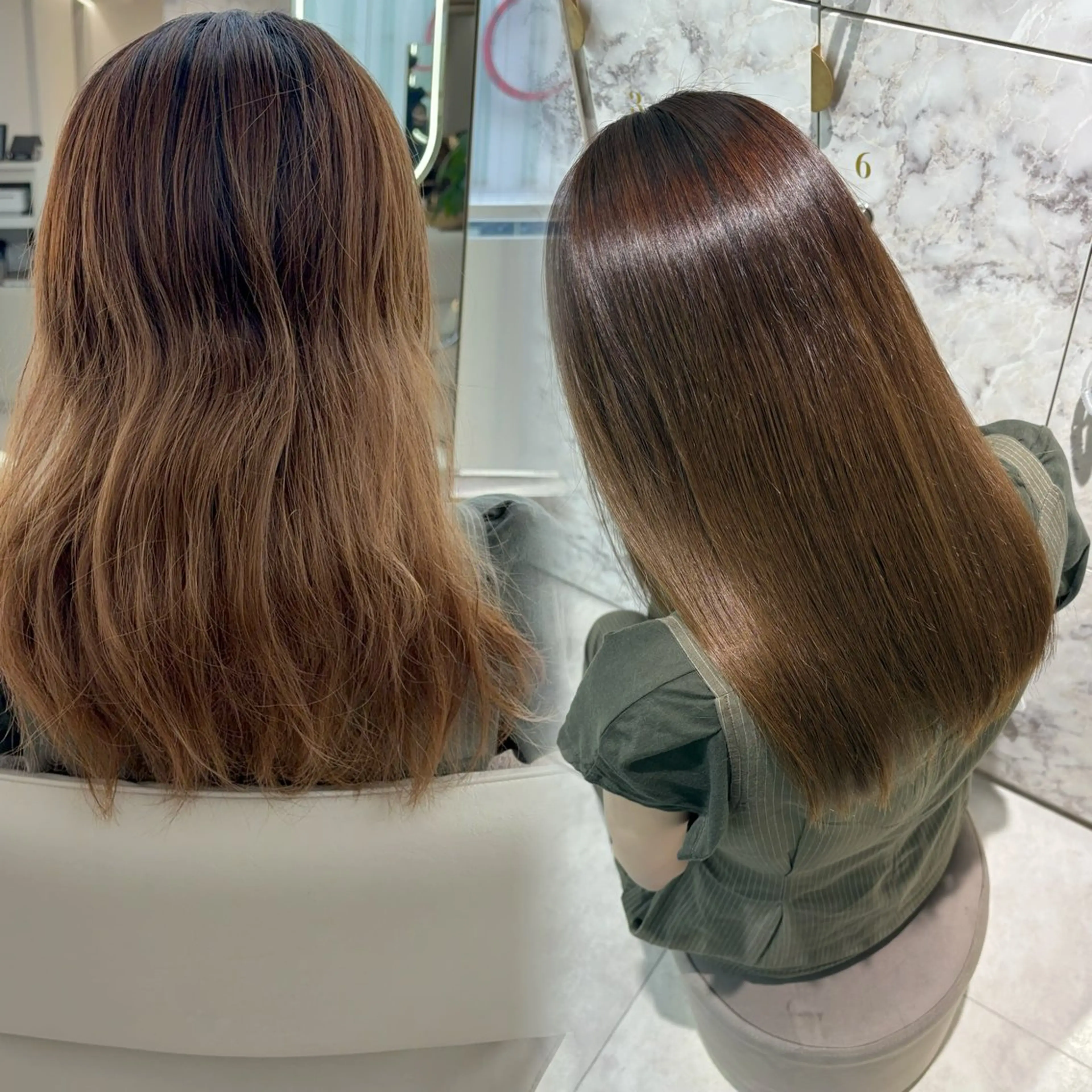 セミロング カラー ブリーチ 髪質改善 縮毛矯正 カット ヘアカラー 縮毛矯正 トリートメント 新宿／透明感カラー／ 阿久津凜のヘアスタイル