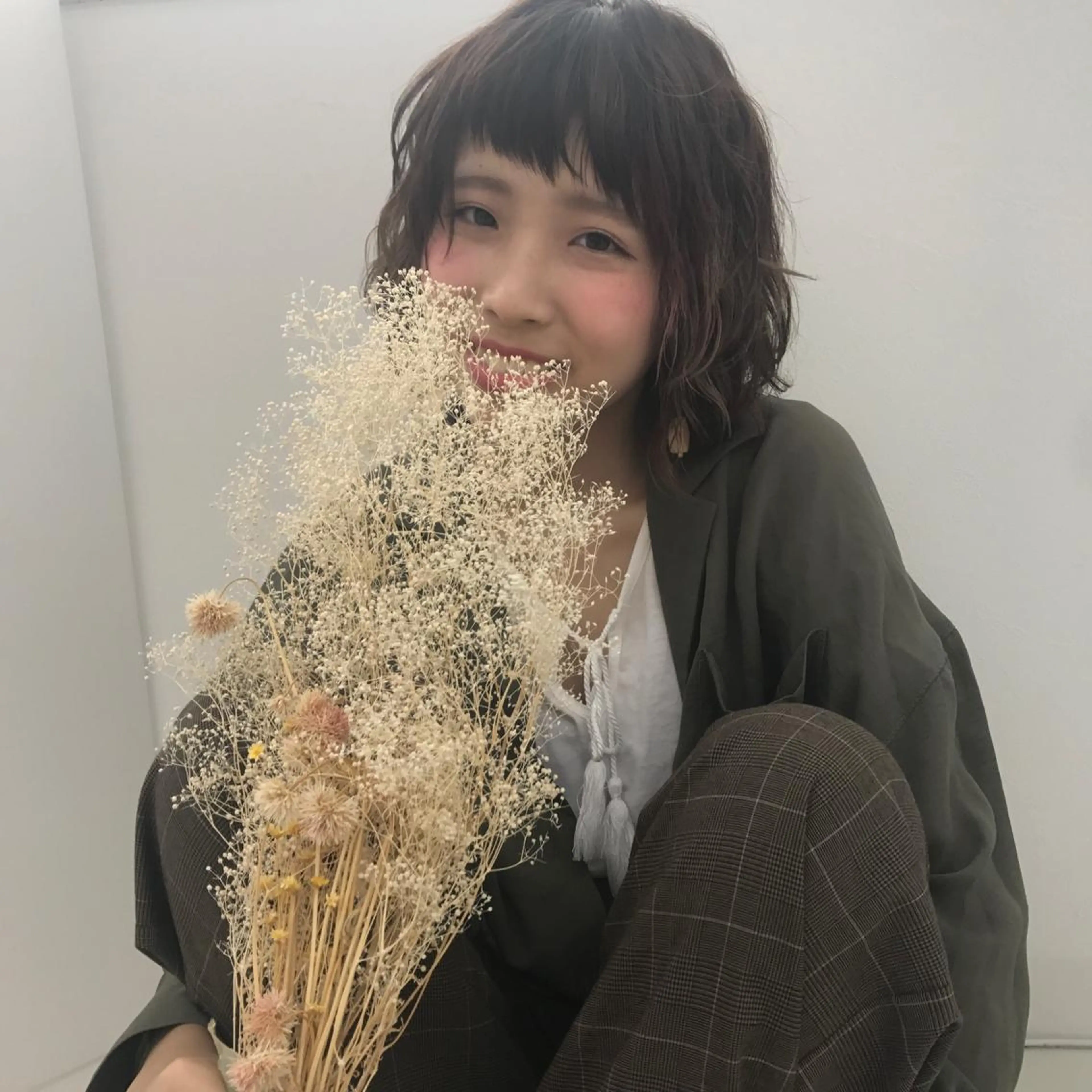 ミディアム カラー パーマ ヘアアレンジ ミディアムパーマ ボブ 🥛洒落髪小顔cut なら龍崎🥛のヘアスタイル