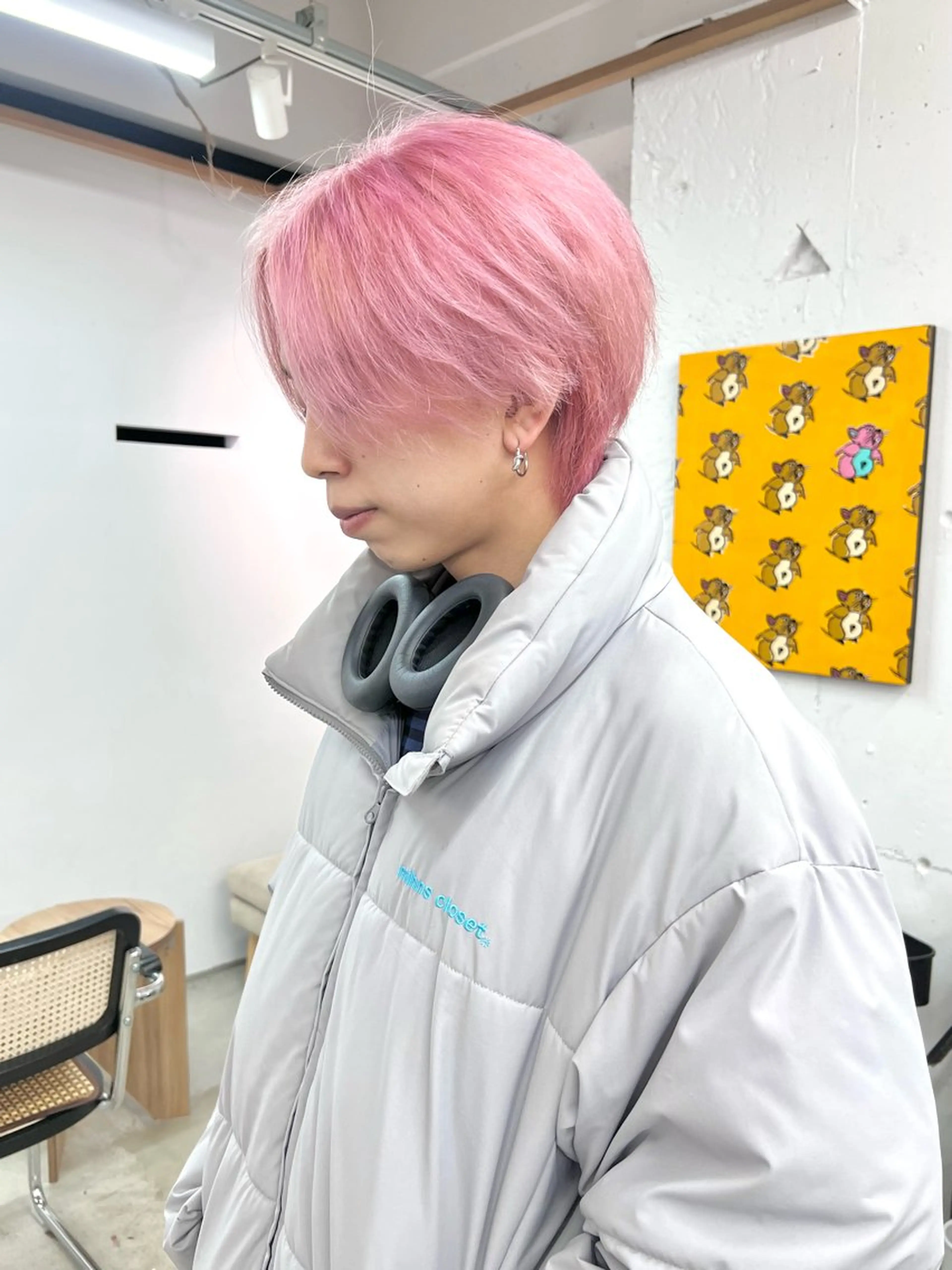 ショート カラー メンズ センターパート メンズハイトーン ハイトーンカラー ピンクカラー カット ヘアカラー 24時間受付🌈ブリ ーチ特化RYUTOのヘアスタイル