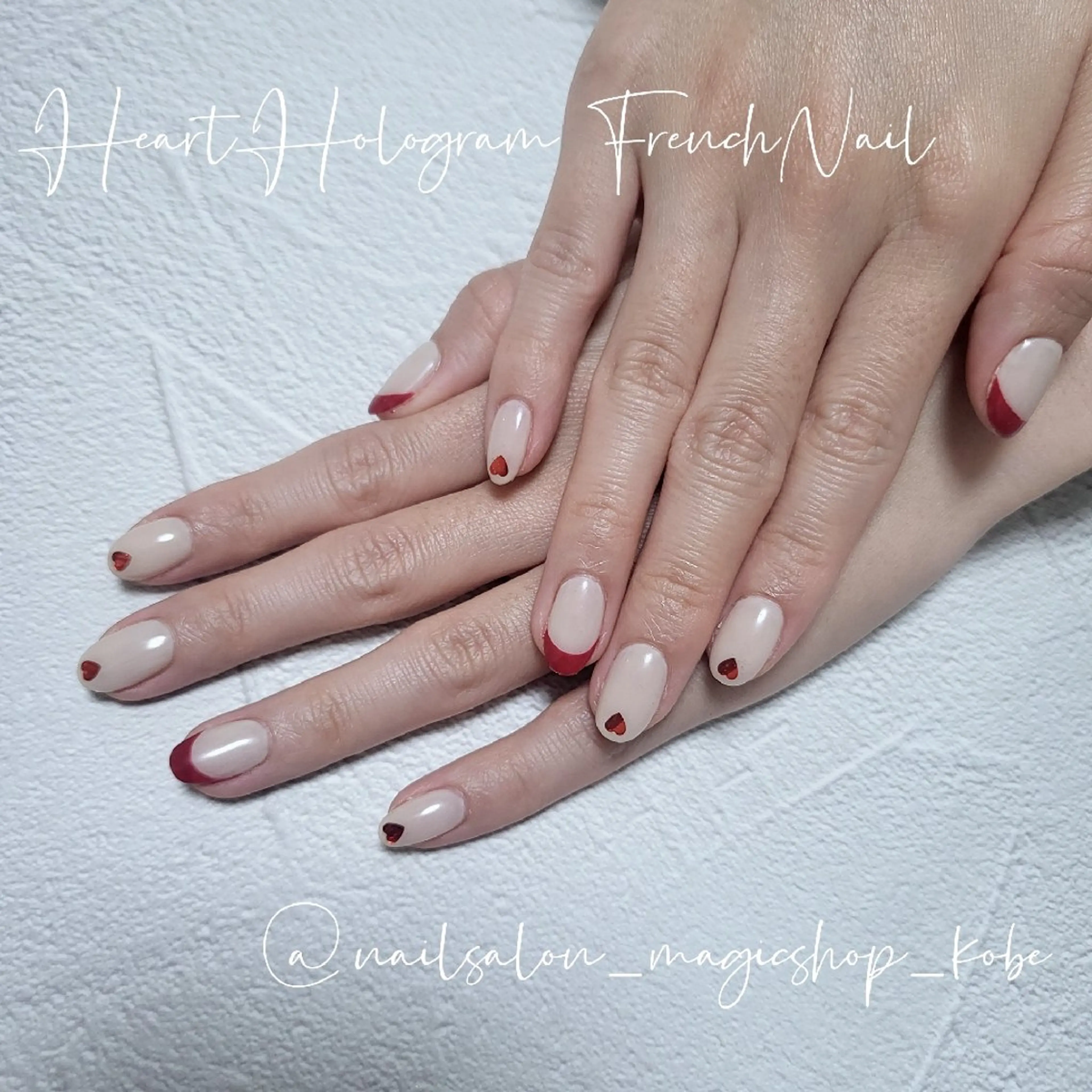 ネイル フレンチネイル ジェルネイル ハート 赤色 ソフトジェル ハンドネイル Nailsalon MagicShopのネイルデザイン