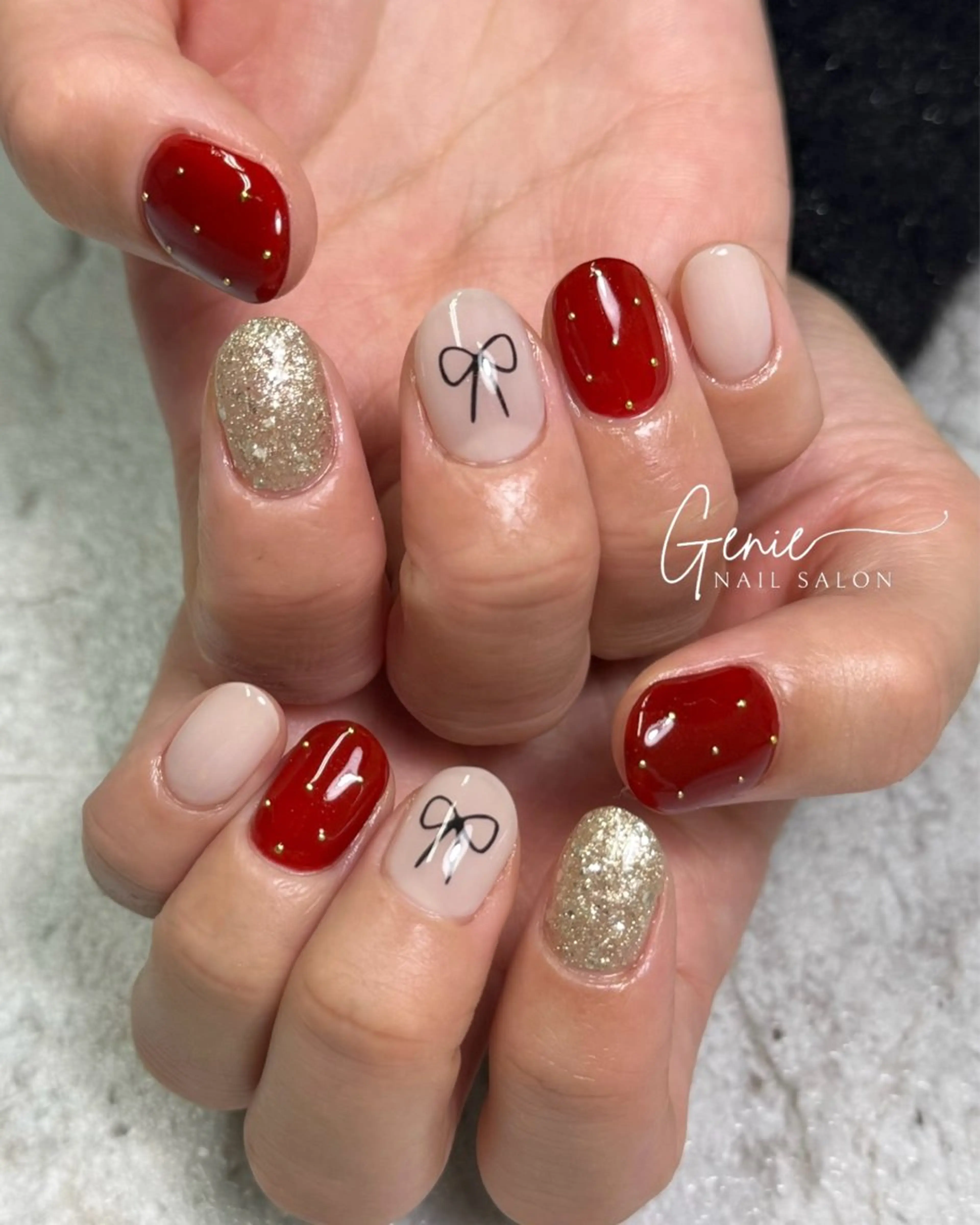 ネイル ニュアンスネイル リボン ハンドネイル Nail salon Genie所属・Nail salon Genieのネイルデザイン