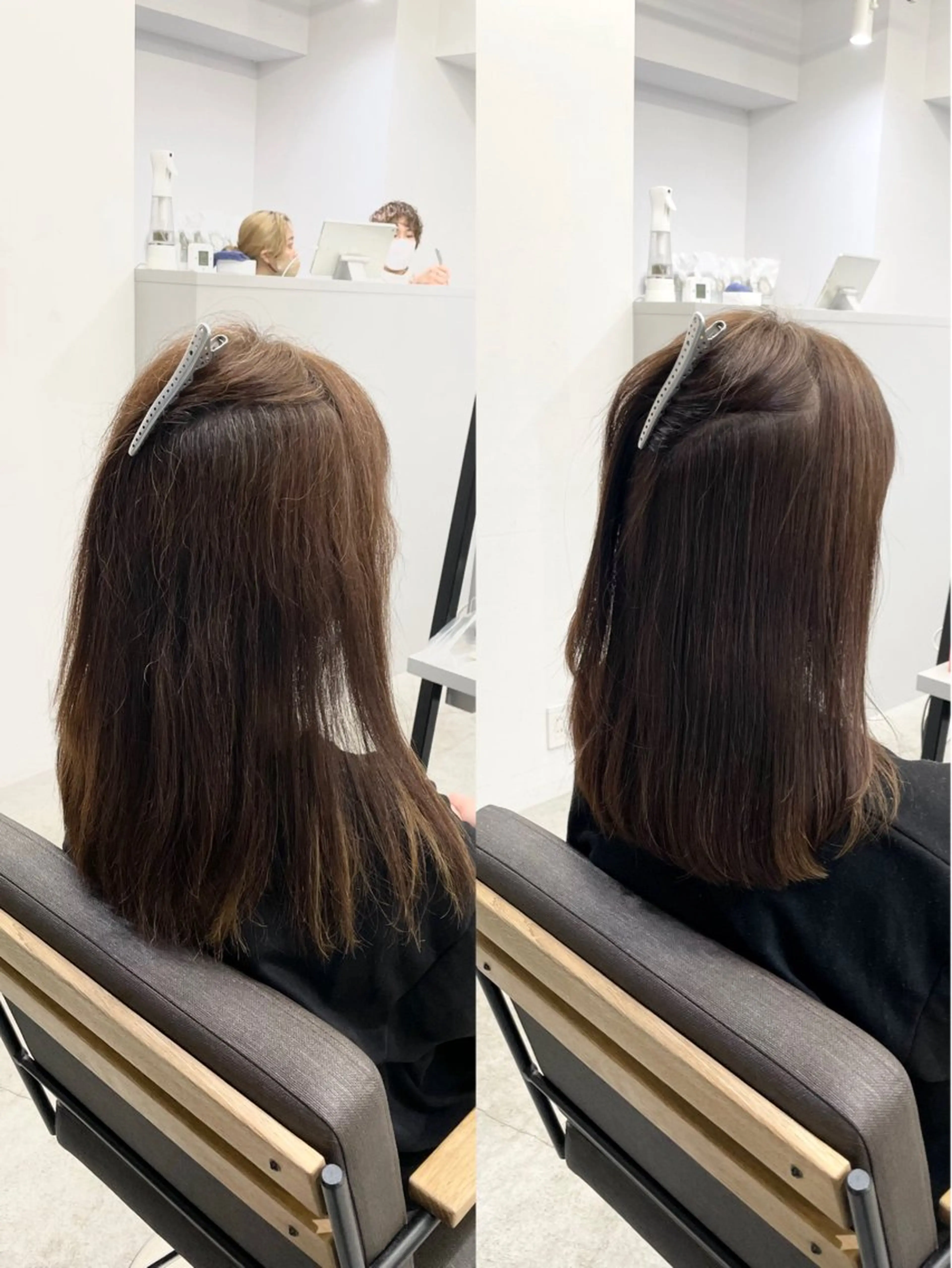 セミロング カラー パーマ セミロングパーマ 髪質改善 縮毛矯正 ストレートパーマ カット ヘアカラー 縮毛矯正 トリートメント 美髪への最善策を貴方 へ✨凄い艶髪✨萩原のヘアスタイル
