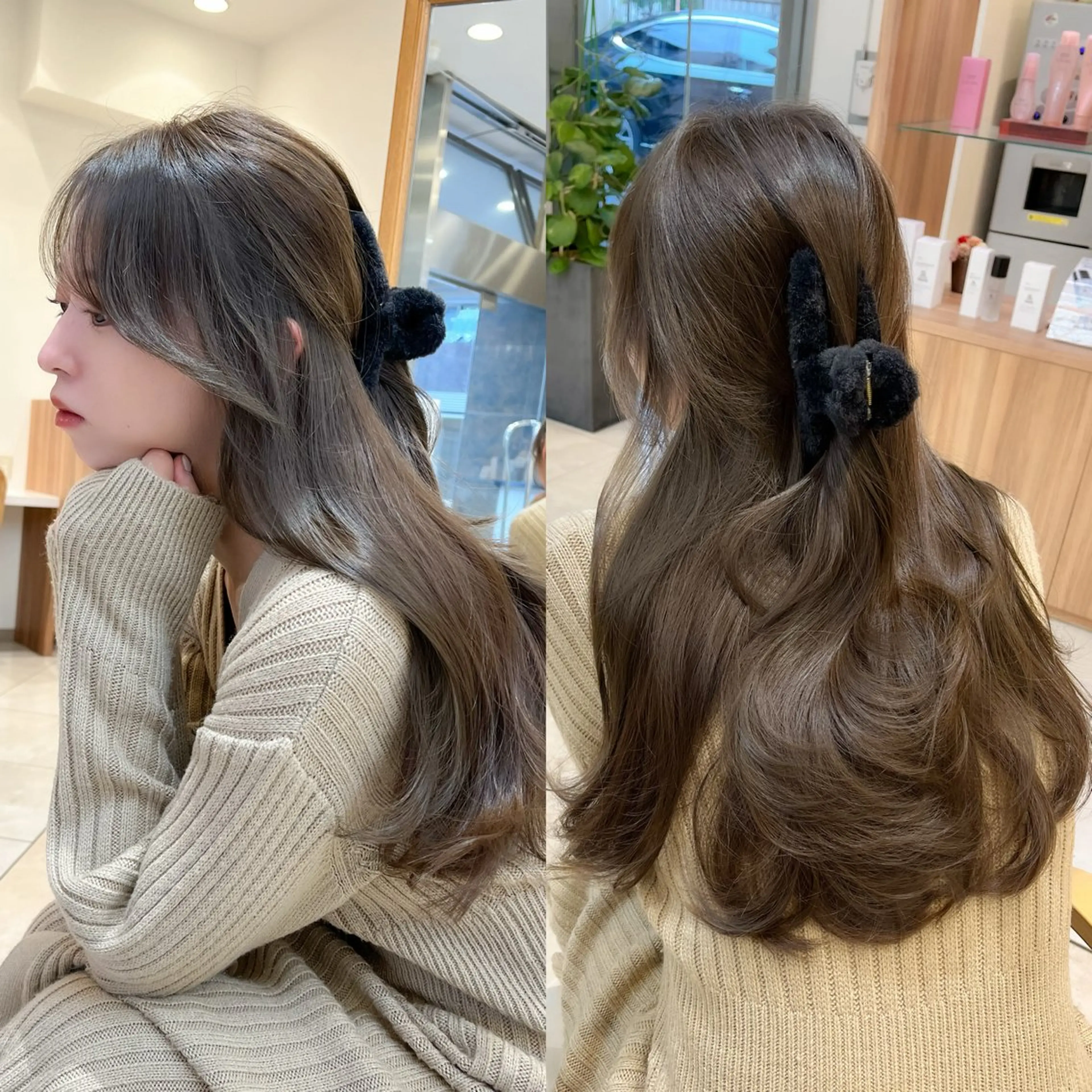 セミロング カラー セミロングパーマ ベージュカラー 黒髪 ブリーチ ブルーカラー カット ヘアカラー トリートメント ミタニ/髪質改善 /レイヤーカットのヘアスタイル