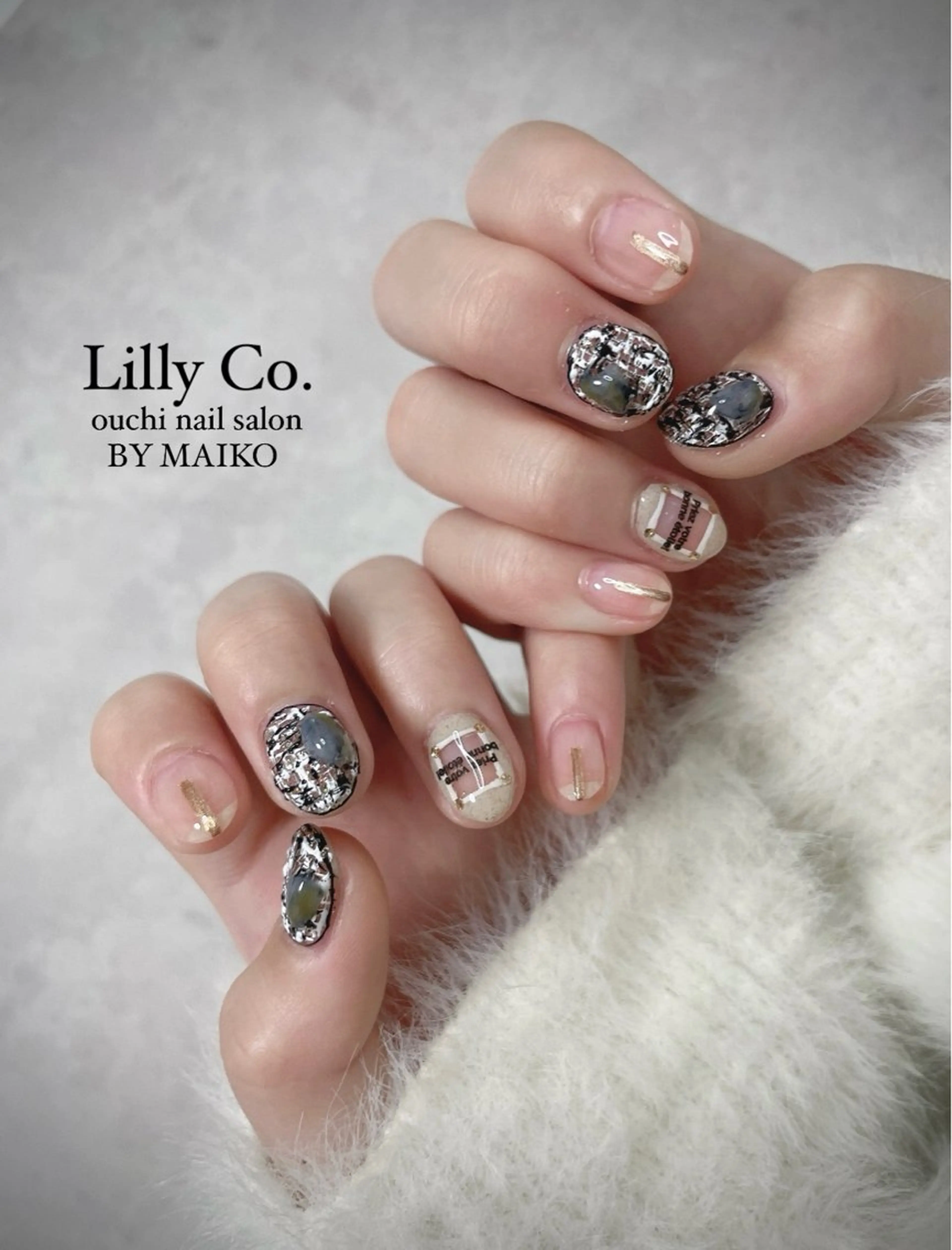 ネイル シンプルネイル ストーンネイル ツイードネイル ハンドネイル ハンドケア Lilly Co.のネイルデザイン