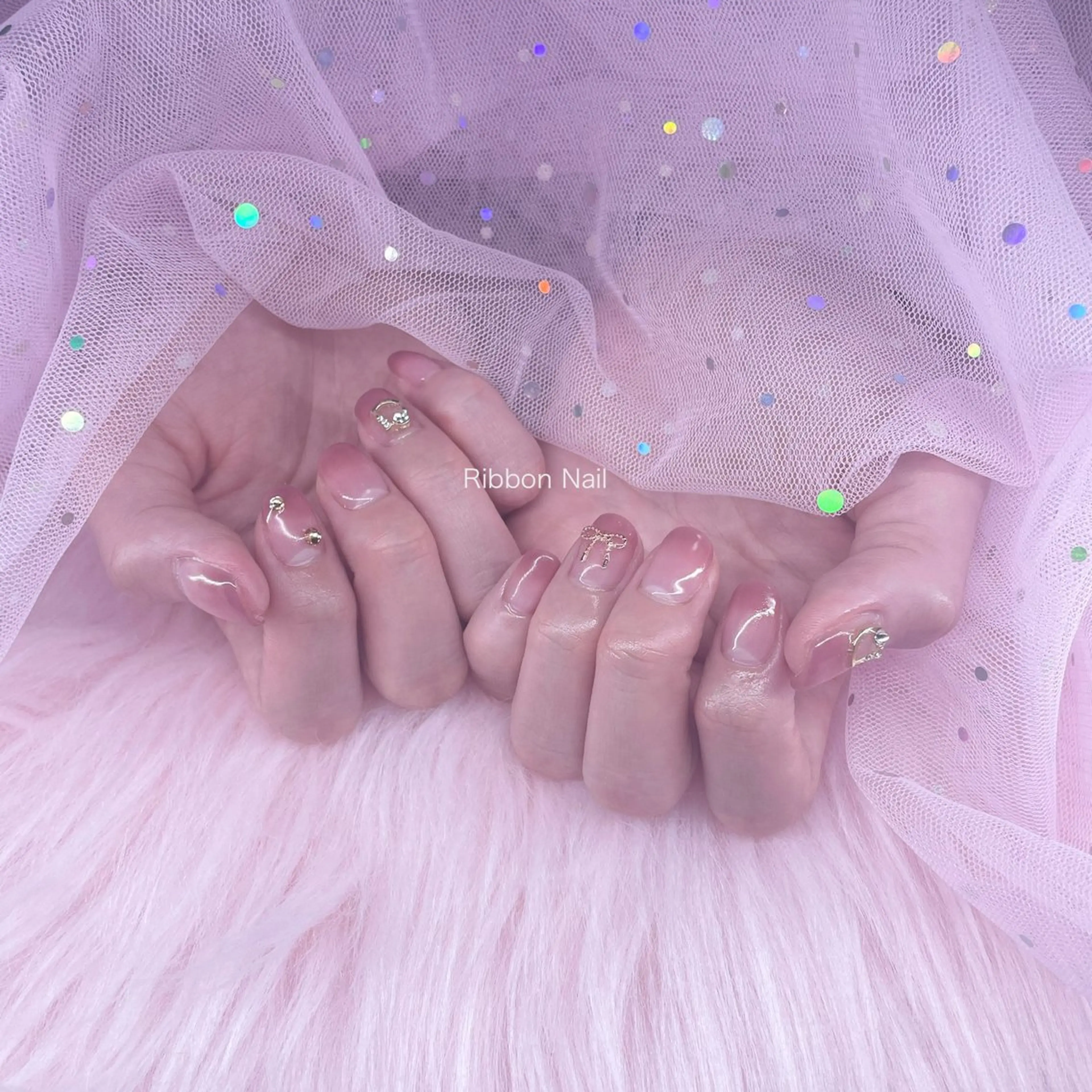 ネイル ピンク リボン ハンドネイル Ribbon nailのネイルデザイン