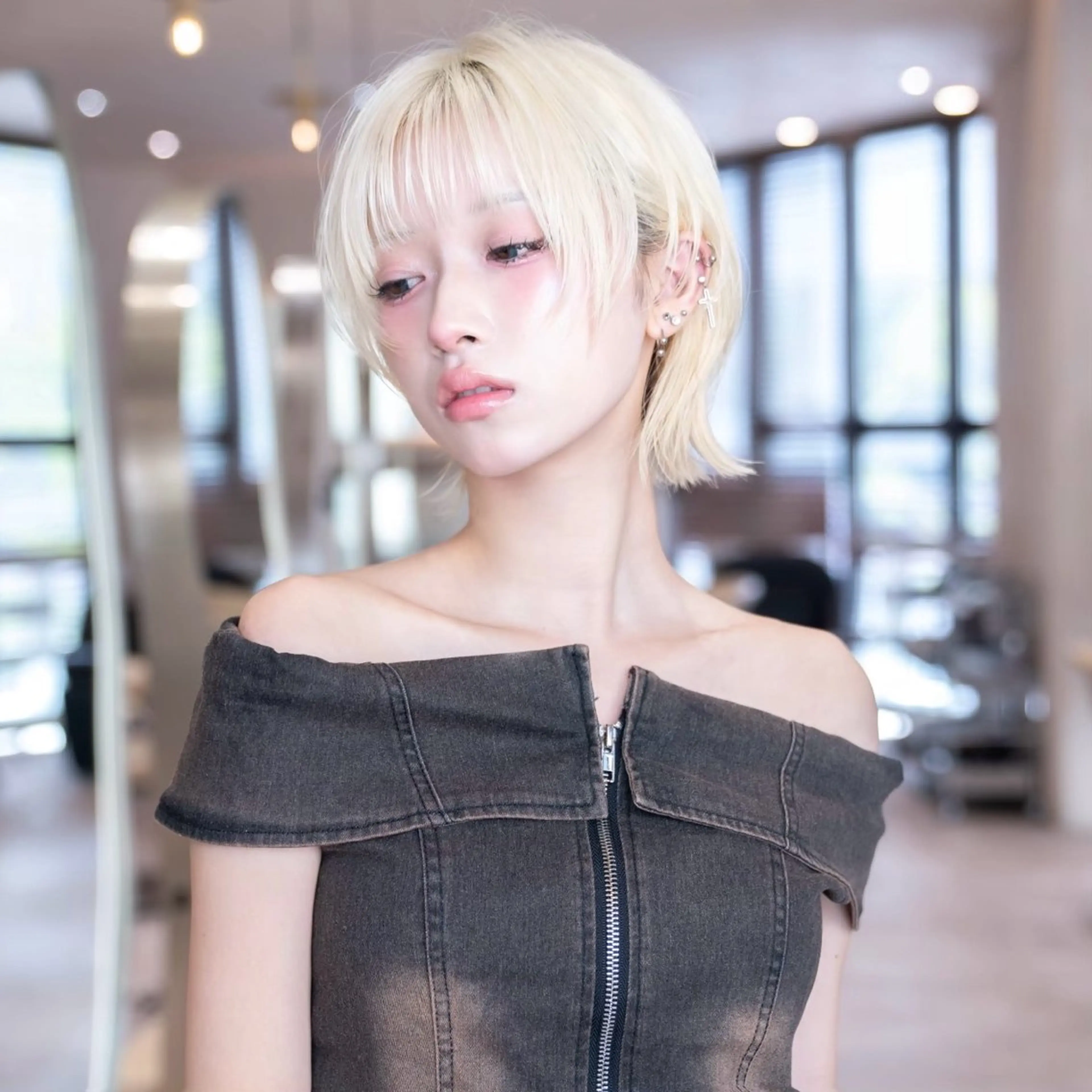 ショート ボブレイヤー ボブ 顔まわりレイヤー 顔周りカット ハッシュカット カット ヘアカラー トリートメント driP. by HAVANA原宿所属・原宿/韓国/髪質改善 /レイヤー/ボブのヘアスタイル