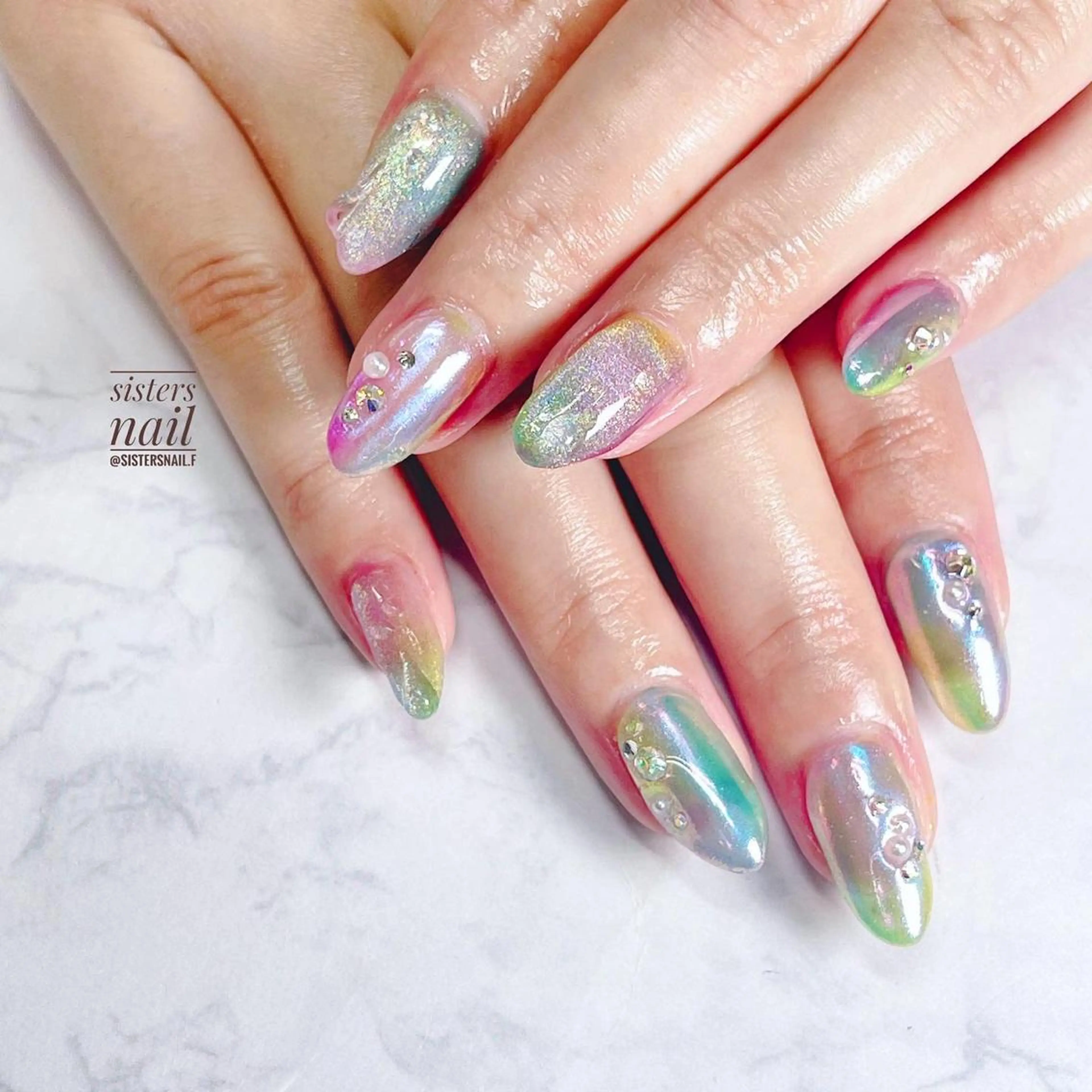 ネイル アートネイル オーロラネイル マグネットネイル 夏ネイル sisters nail.fのネイルデザイン