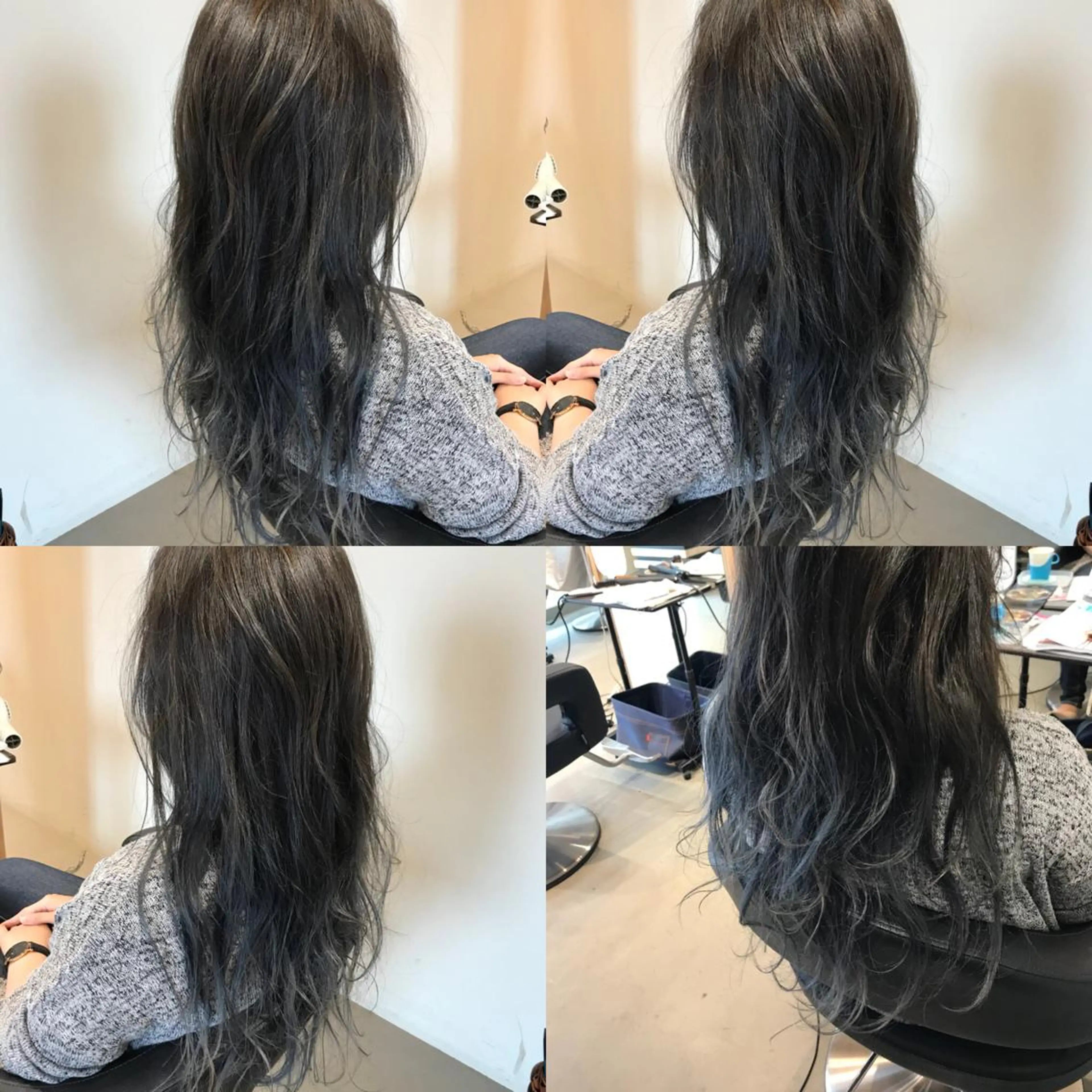 ロング カラー ブリーチ ブルーカラー ブルーグレー ブルーグレージュ グレージュ ヘアカラー 大久保 隆蔵のヘアスタイル