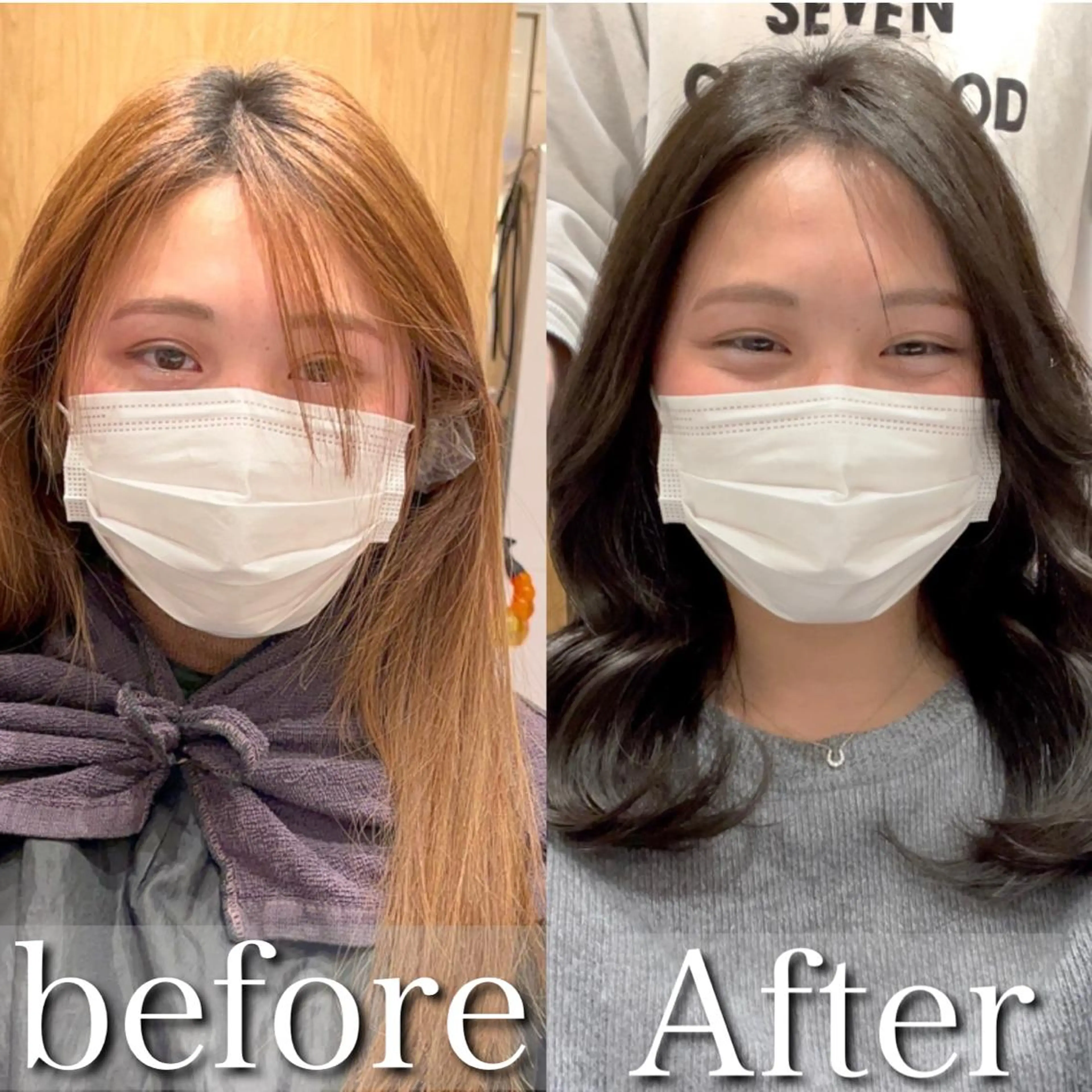 セミロング カラー くびれヘア ヨシンモリ 韓国風ヘア サイドバング 小顔カット 顔周り特化/韓国ヘア /レイヤー/吉野幸大のヘアスタイル