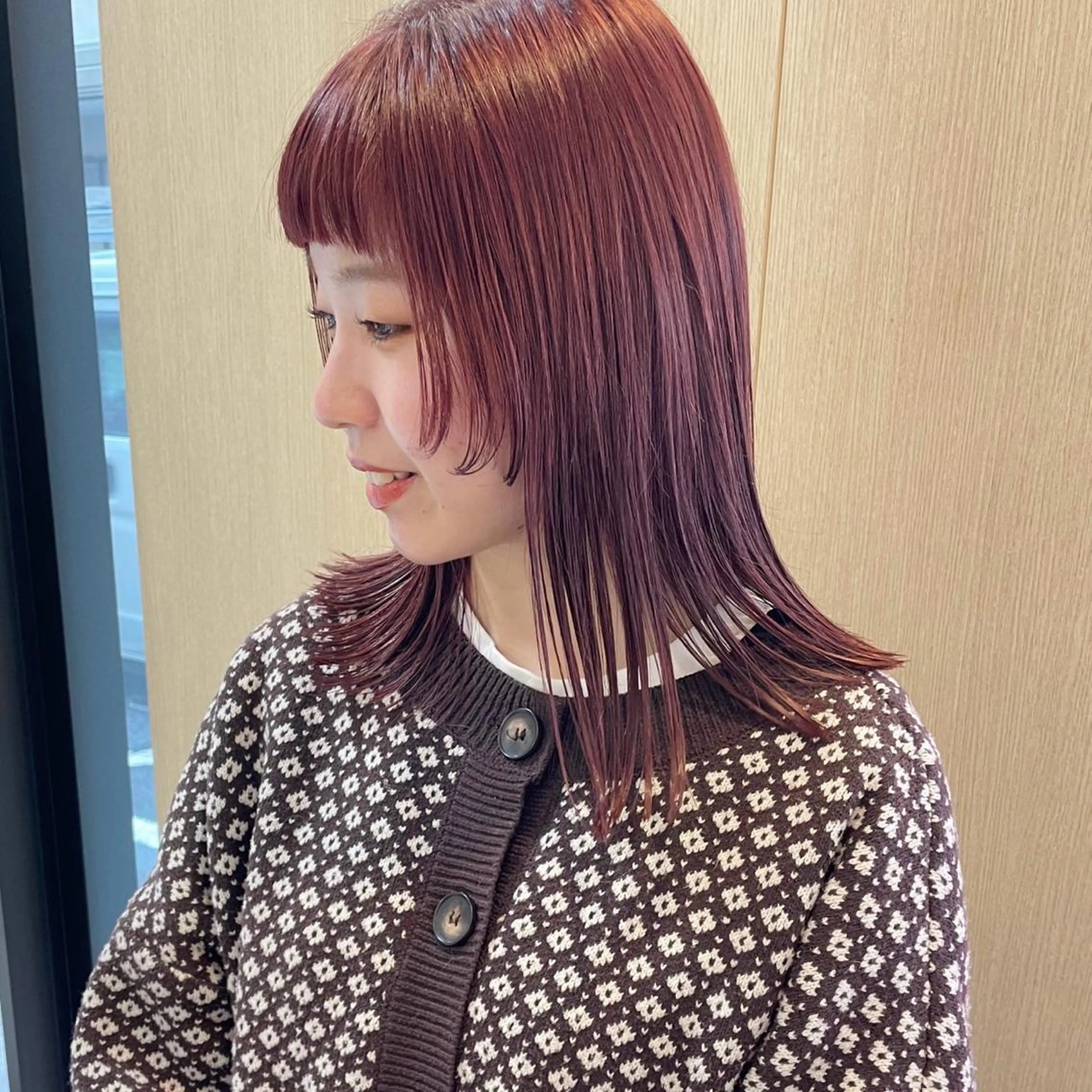 ミディアム ピンクブラウン 顔まわりレイヤー 姫カット レイヤーカット ヘアカラー トリートメント 【ボブ/個室サロン】 癒し空間mimuraのヘアスタイル