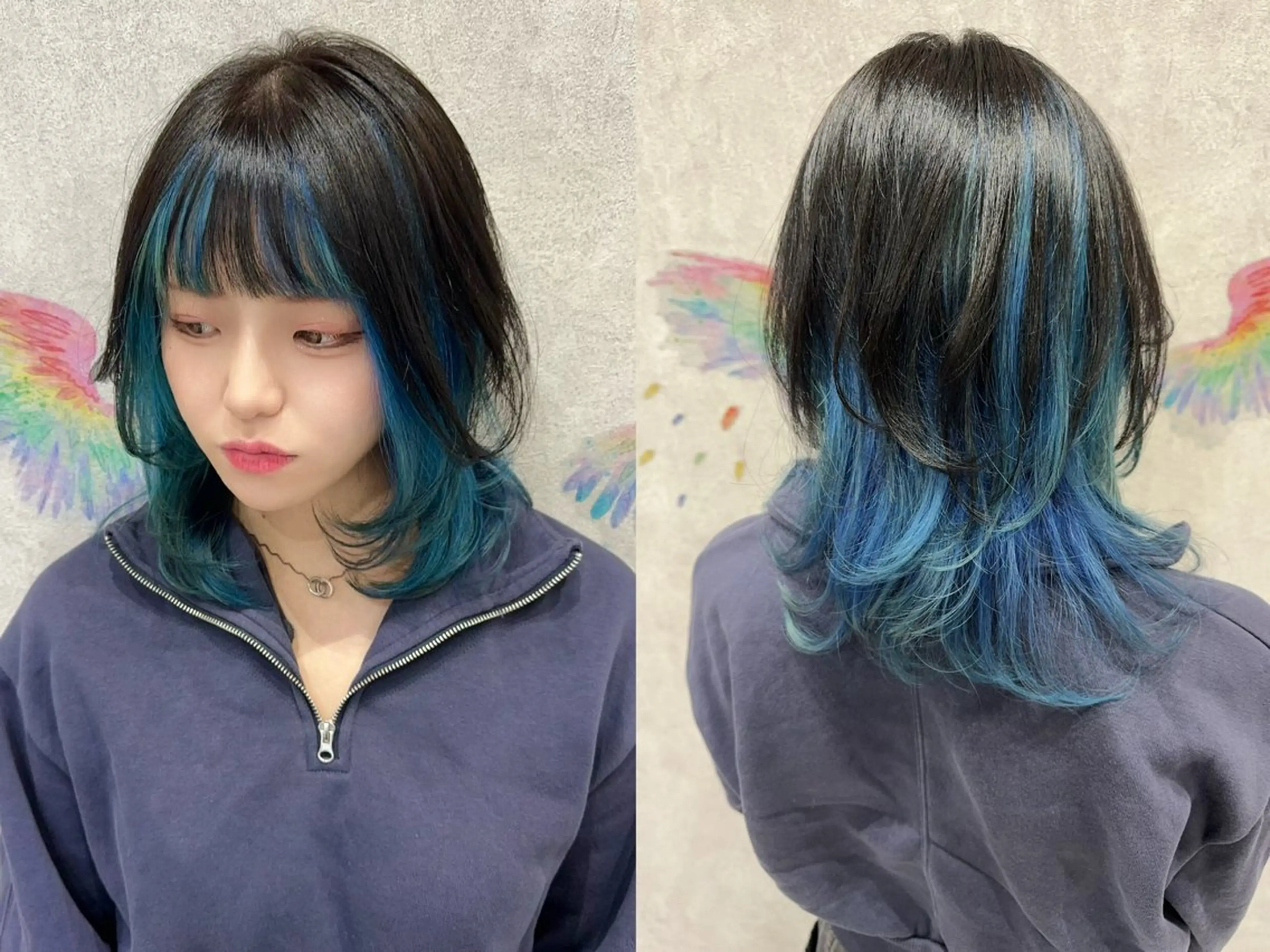 ミディアム カラー ブルーカラー 韓国ヘアー🦄ྀི オタク美容師🌈山本のヘアスタイル