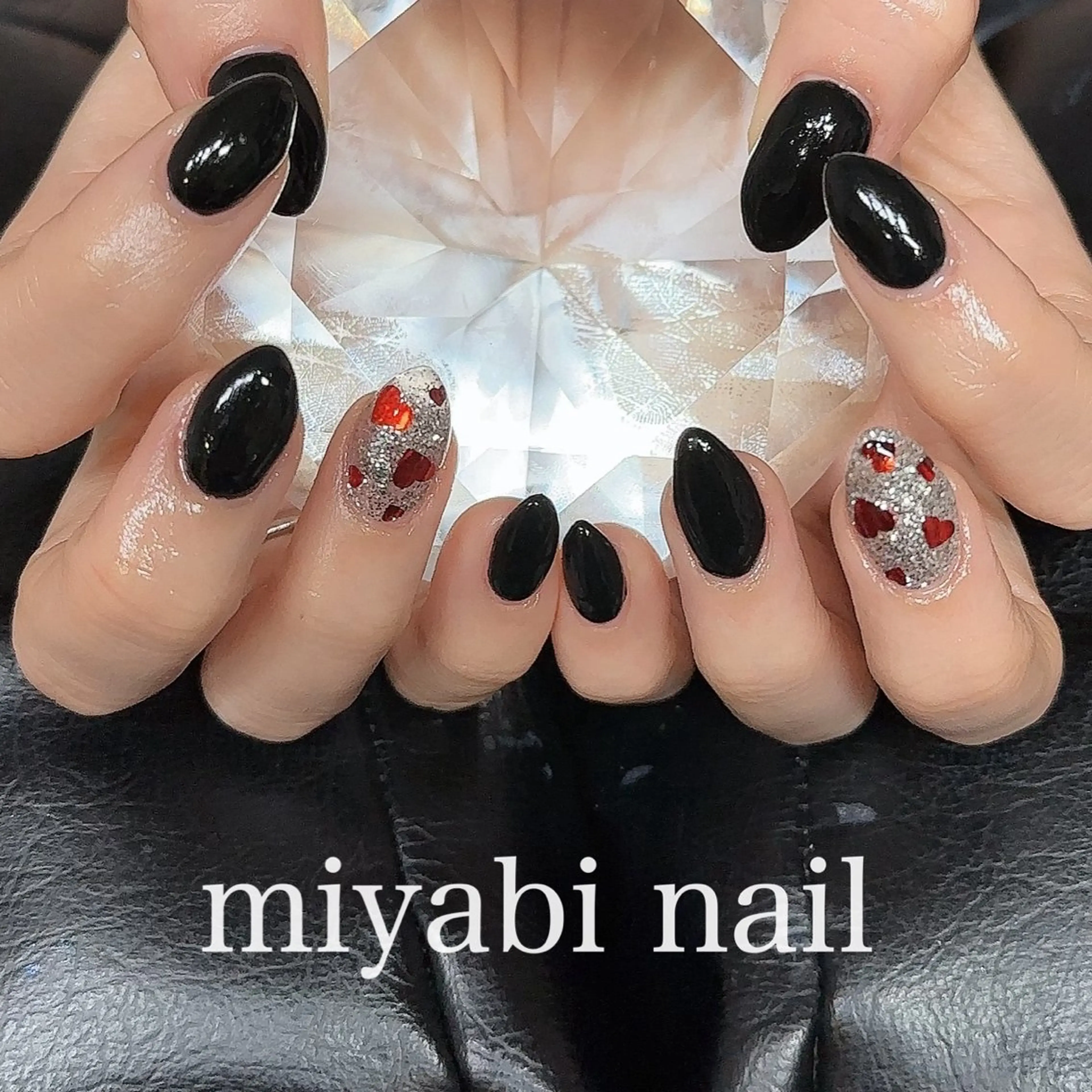 ネイル アートネイル ジェルネイル ハート 持ち込み シルバー ハンドネイル miyabi nail 桂川駅近くのネイルデザイン