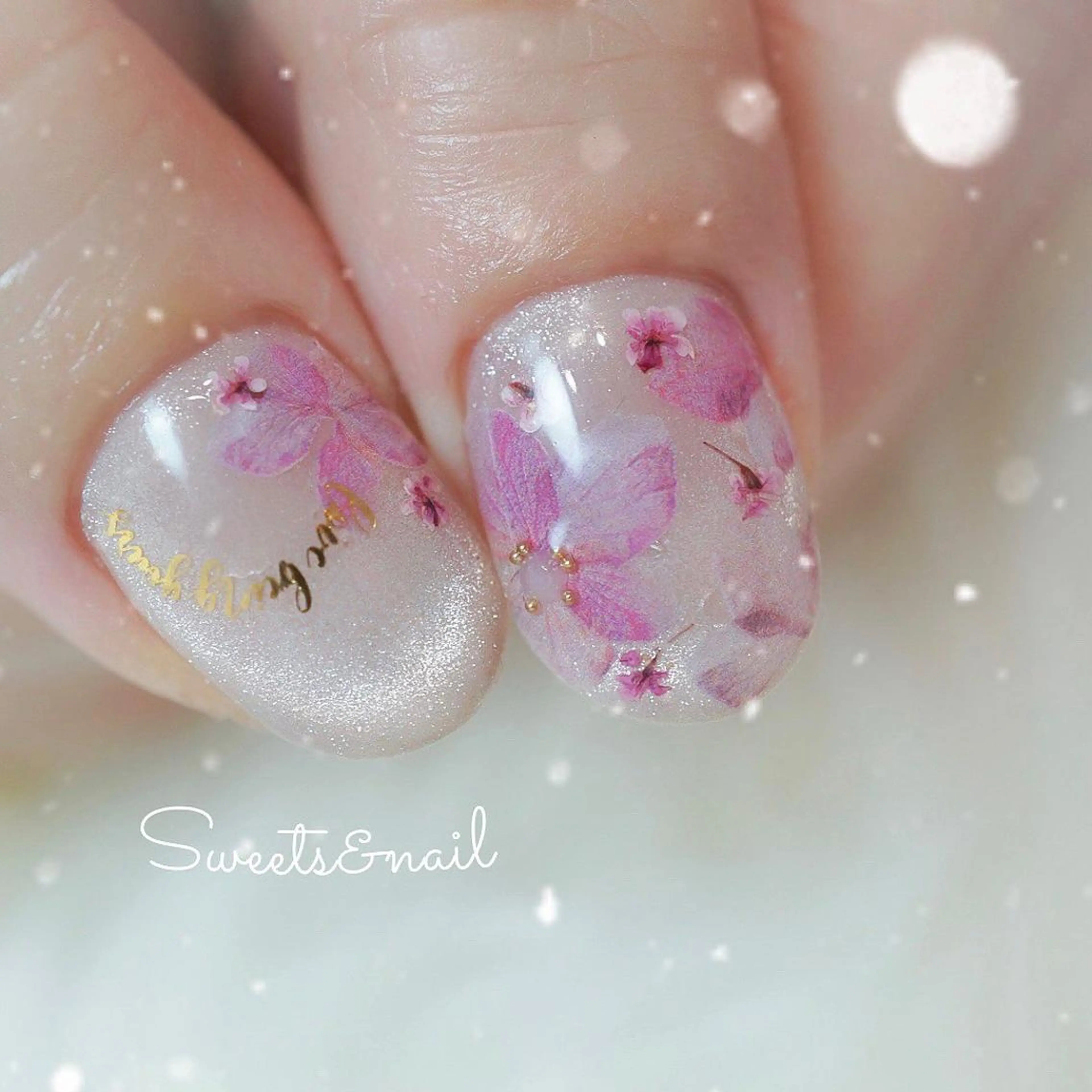 ネイル 桜ネイル フラワーネイル ジェルネイル マグネットネイル ピンク Sweets &nailのネイルデザイン