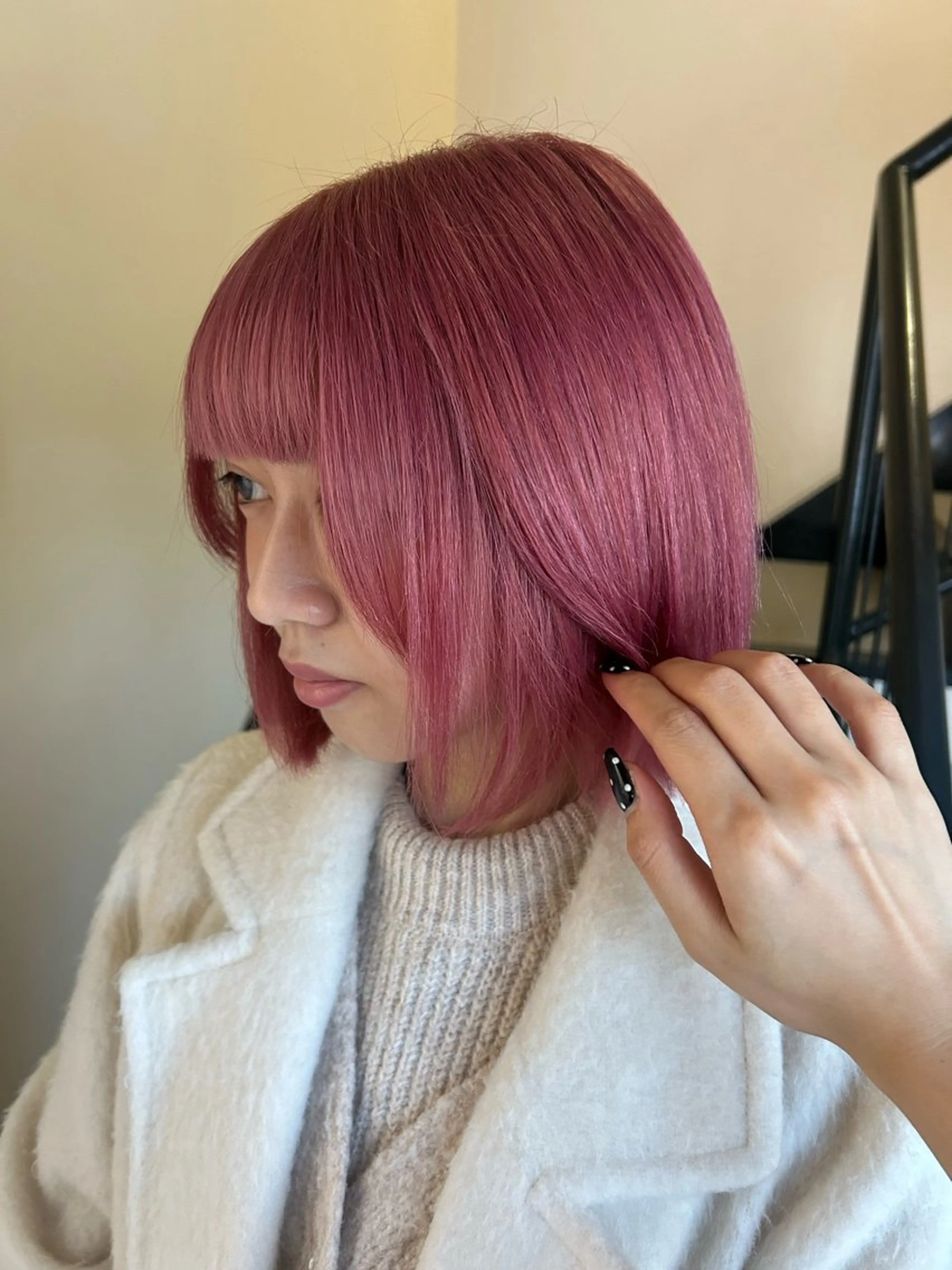 ショート カラー ブリーチ ピンクカラー ヘアカラー トリートメント ☕️結【suii.】 ボブ/ヘアセット☕️のヘアスタイル