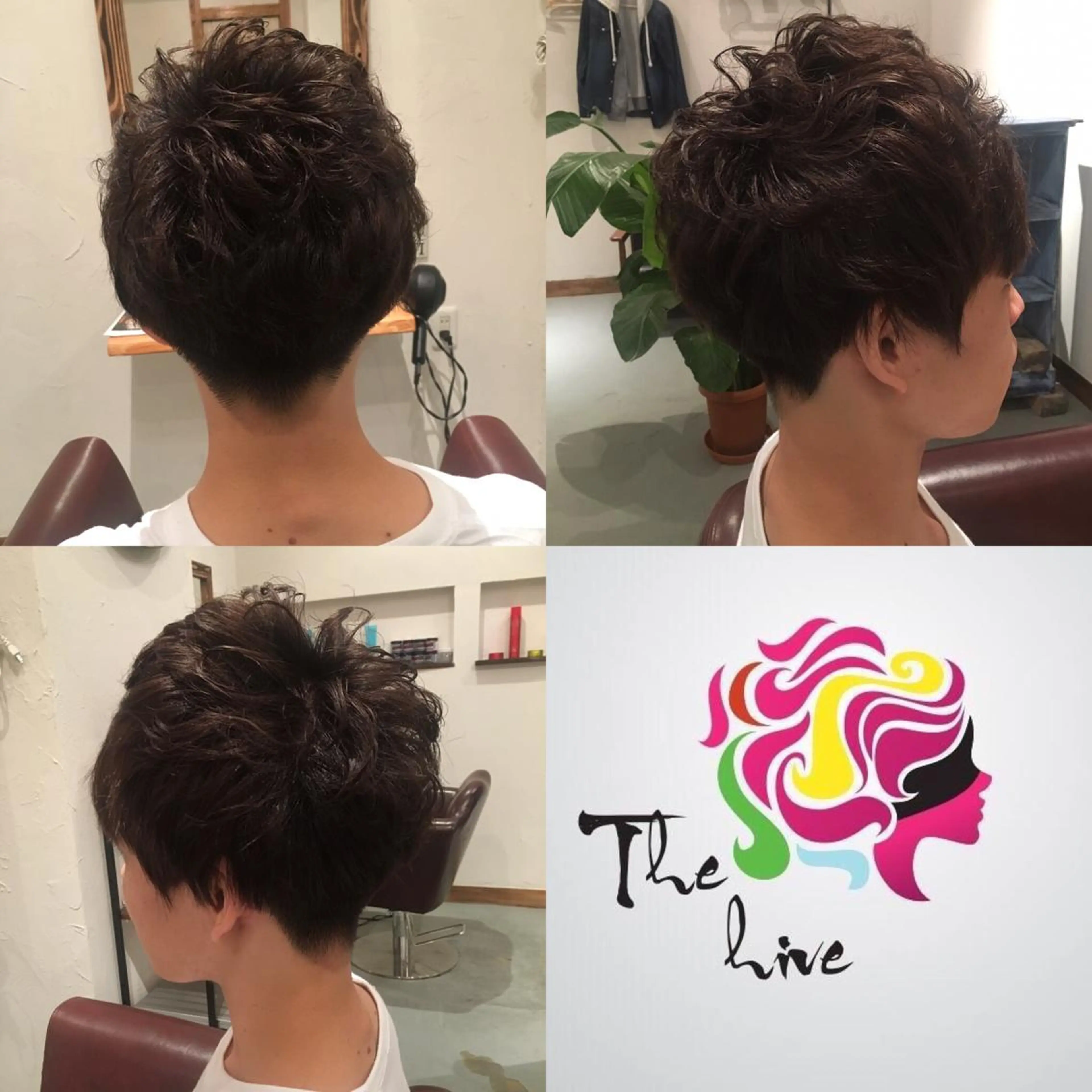 ショート カラー パーマ メンズ 刈り上げ ショートヘア カット ヘアカラー パーマ 縮毛矯正 Hair salon The  hiveのヘアスタイル