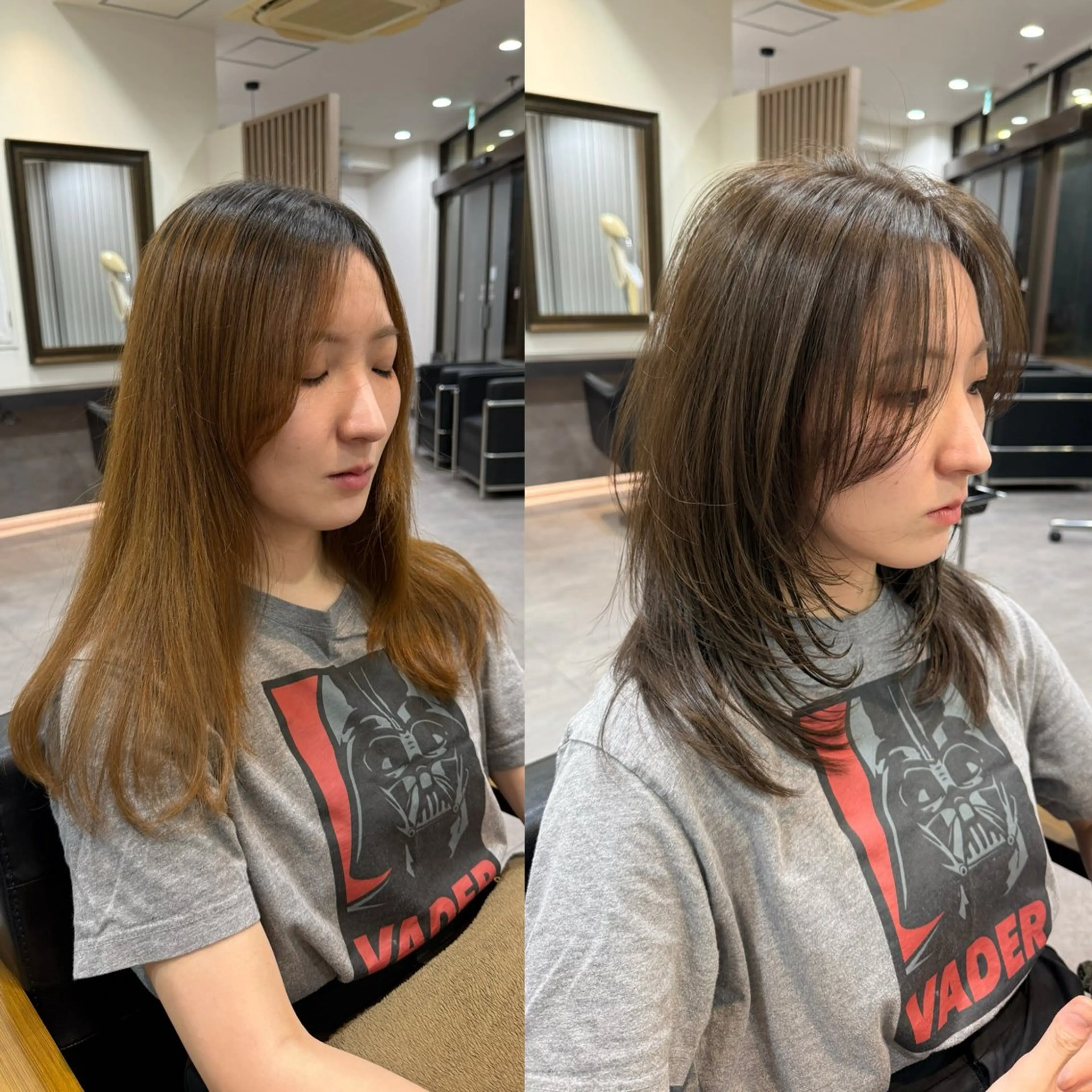 赤みが気になる方にオススメ❣️緑過ぎない絶妙な🫒オリーブカラー🫒とトレンドレイヤー映えカットで素敵に仕上げます♡の写真