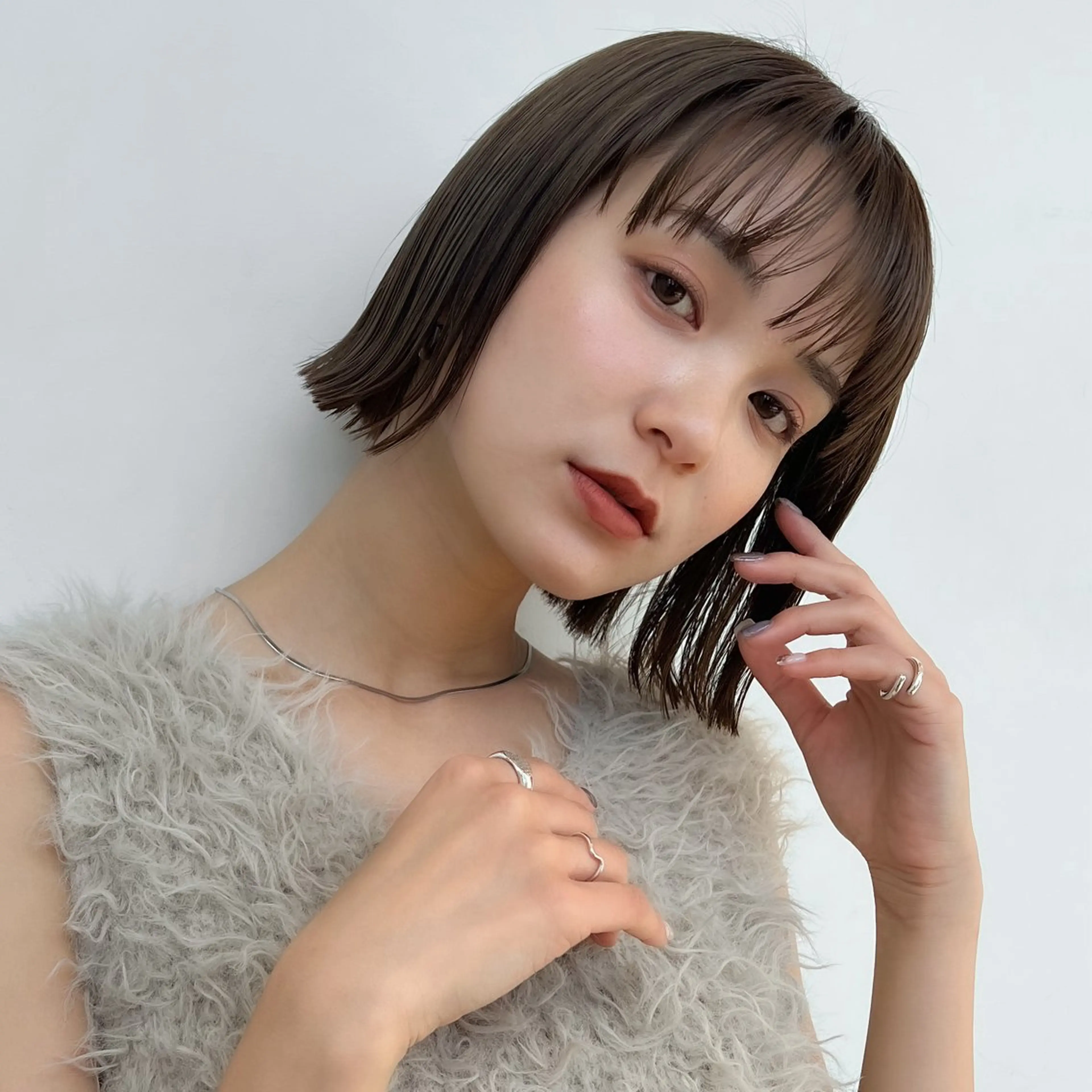 ショート カラー ボブ/巻ける縮毛矯正 /韓国レイヤーはなのヘアスタイル