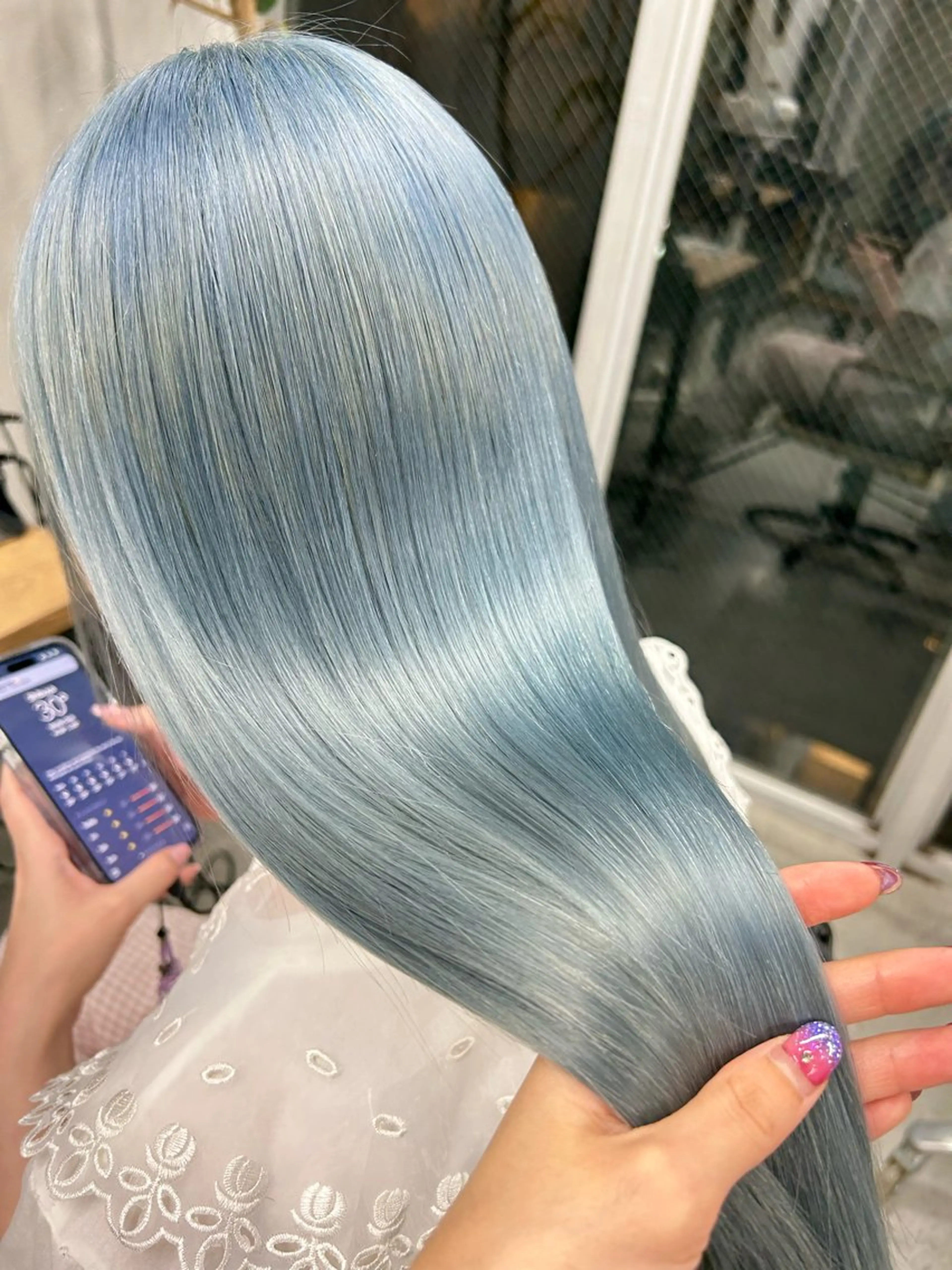 ロング カラー メンズ ブルーカラー カット ヘアカラー トリートメント 🧸艶々韓国ヘア 🧁mizunaのヘアスタイル