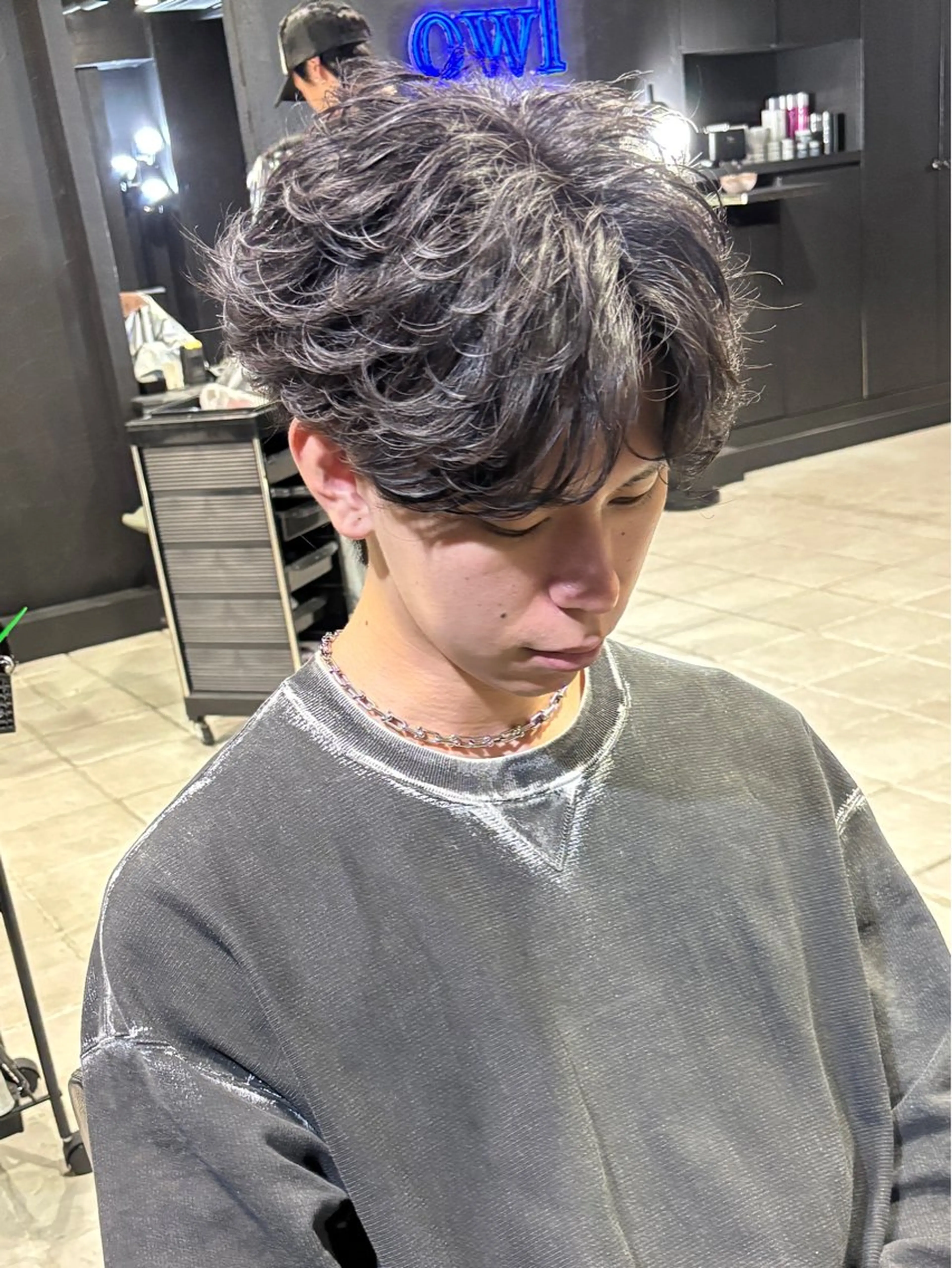 ショート パーマ メンズ フェザーパーマ メンズパーマ カット パーマ 難波/メンズウルフ・ フェザーパーマ鶴田文のヘアスタイル