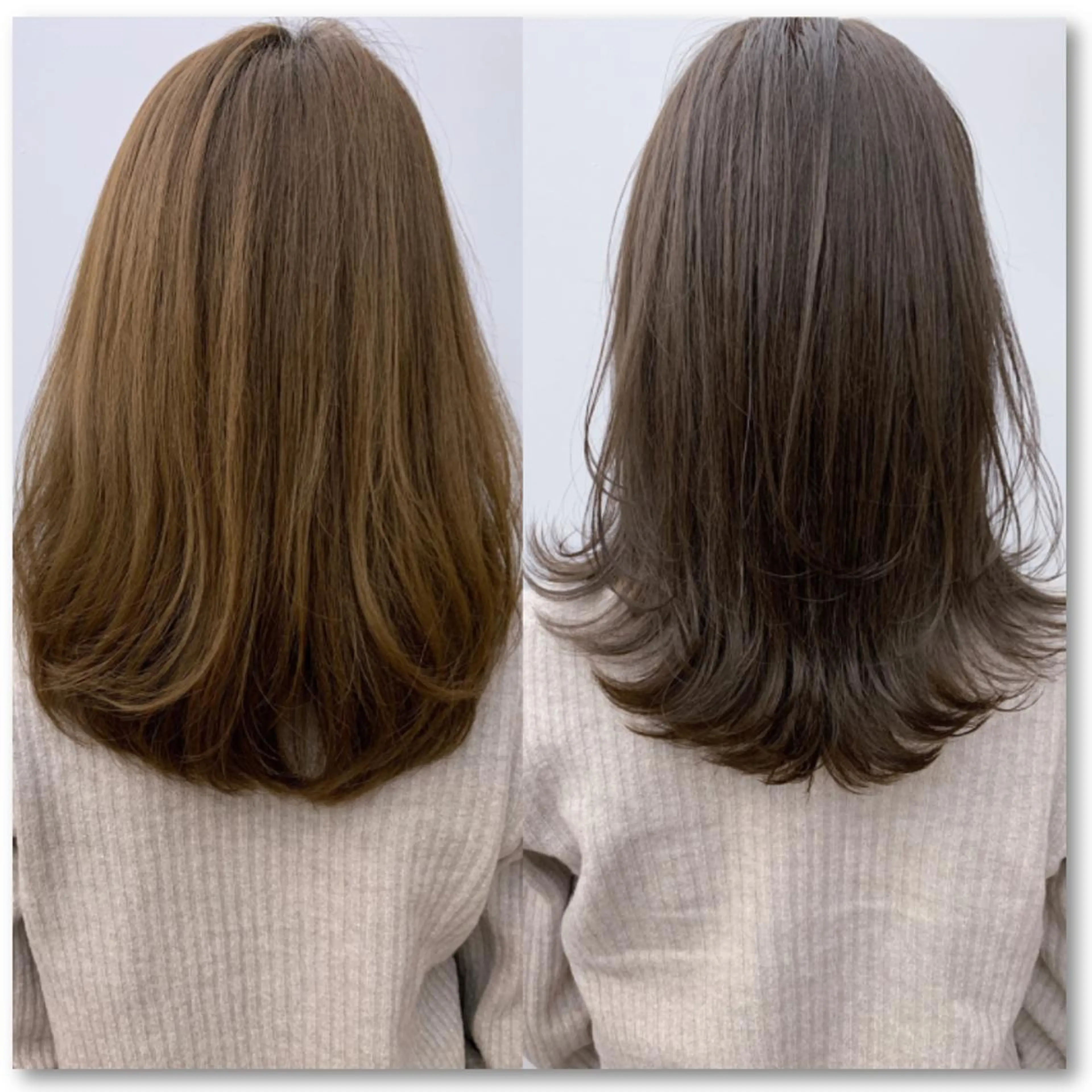 カラー セミロング セミロングパーマ アッシュ アッシュブラウン ベージュカラー 黒髪 N° il duca 札幌のヘアスタイル