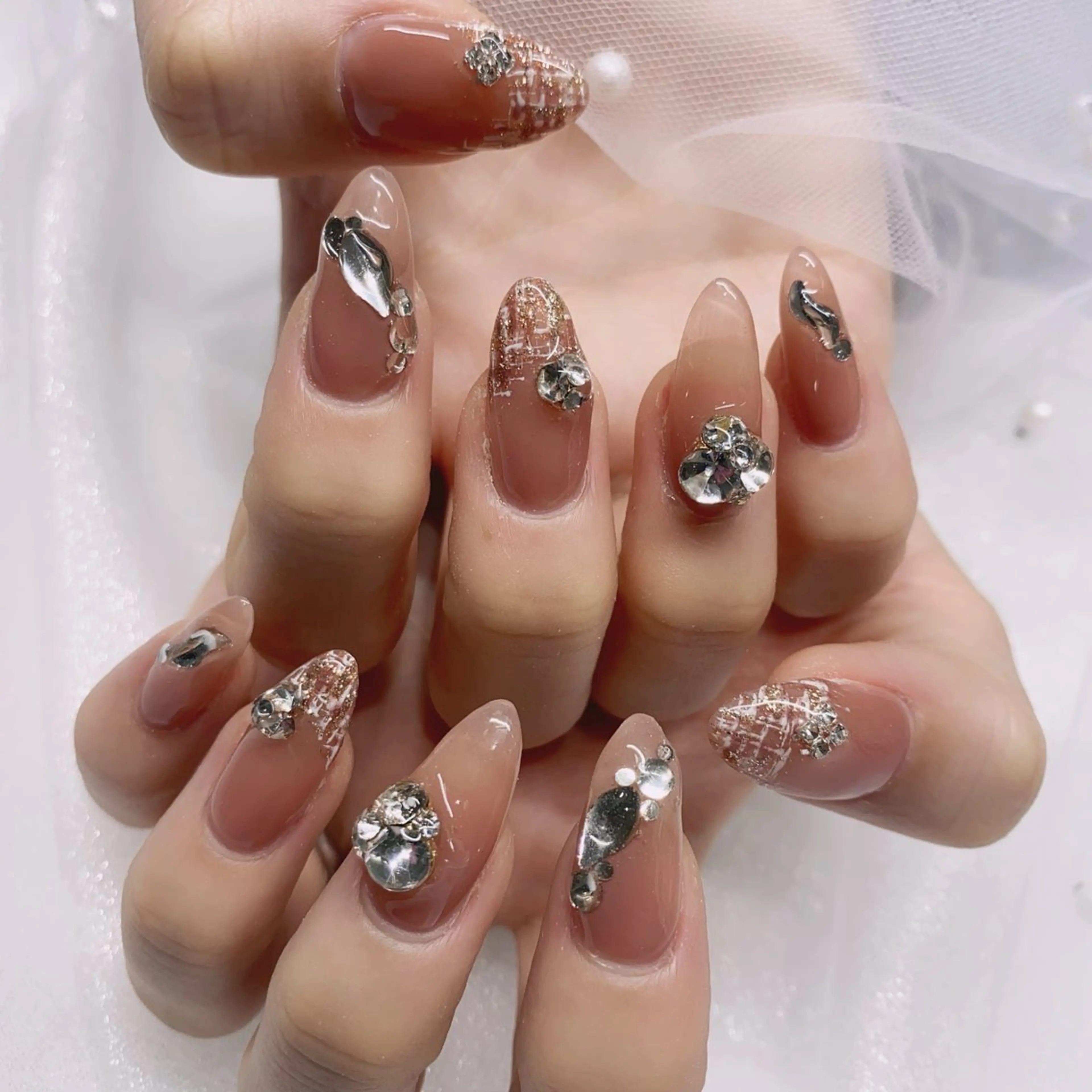 ネイル 長さ出し ジェルネイル キラキラネイル 大理石ネイル(マーブル) ニュアンスネイル Morpho nailのネイルデザイン