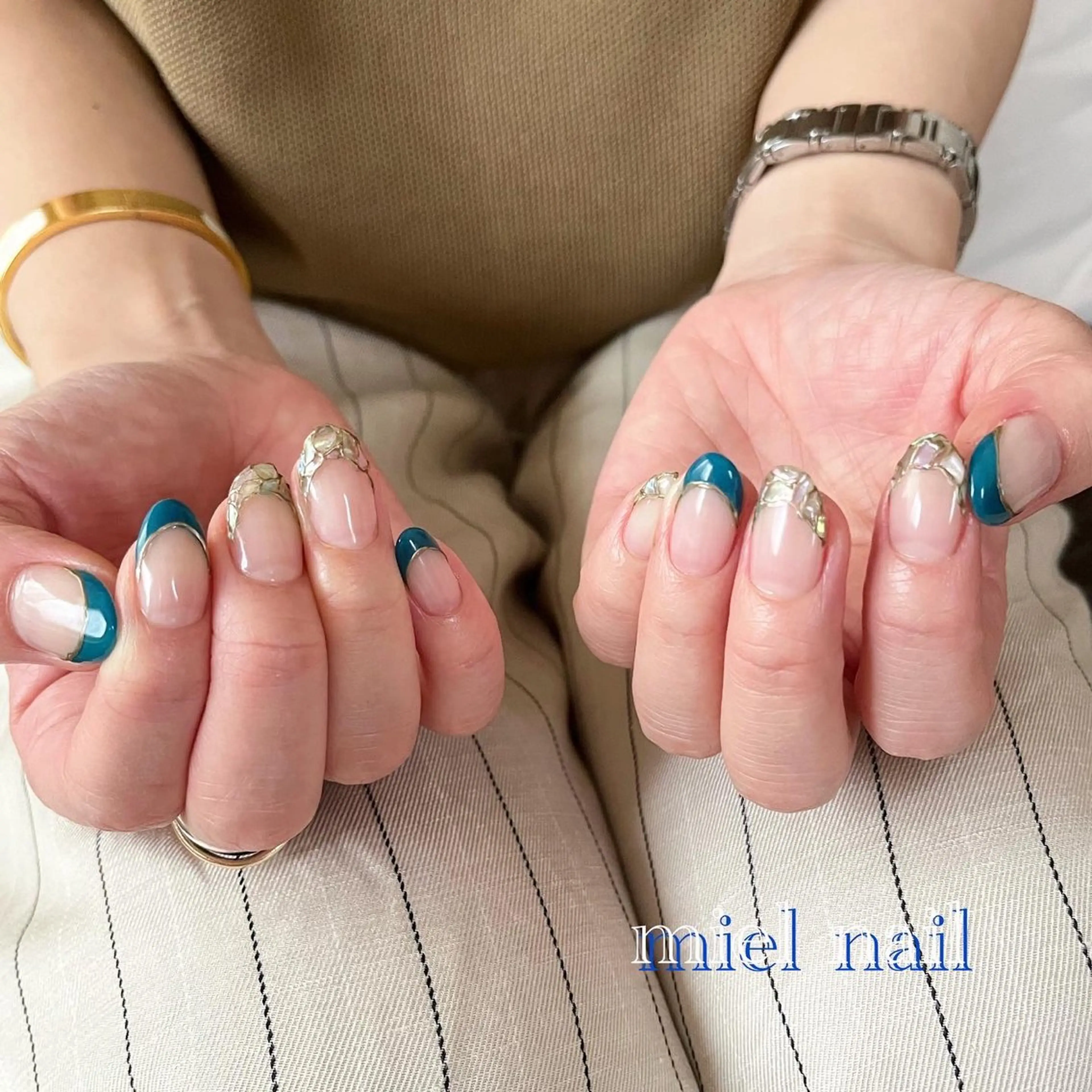ネイル ブルー フレンチネイル 夏ネイル ハンドネイル miel nailのネイルデザイン