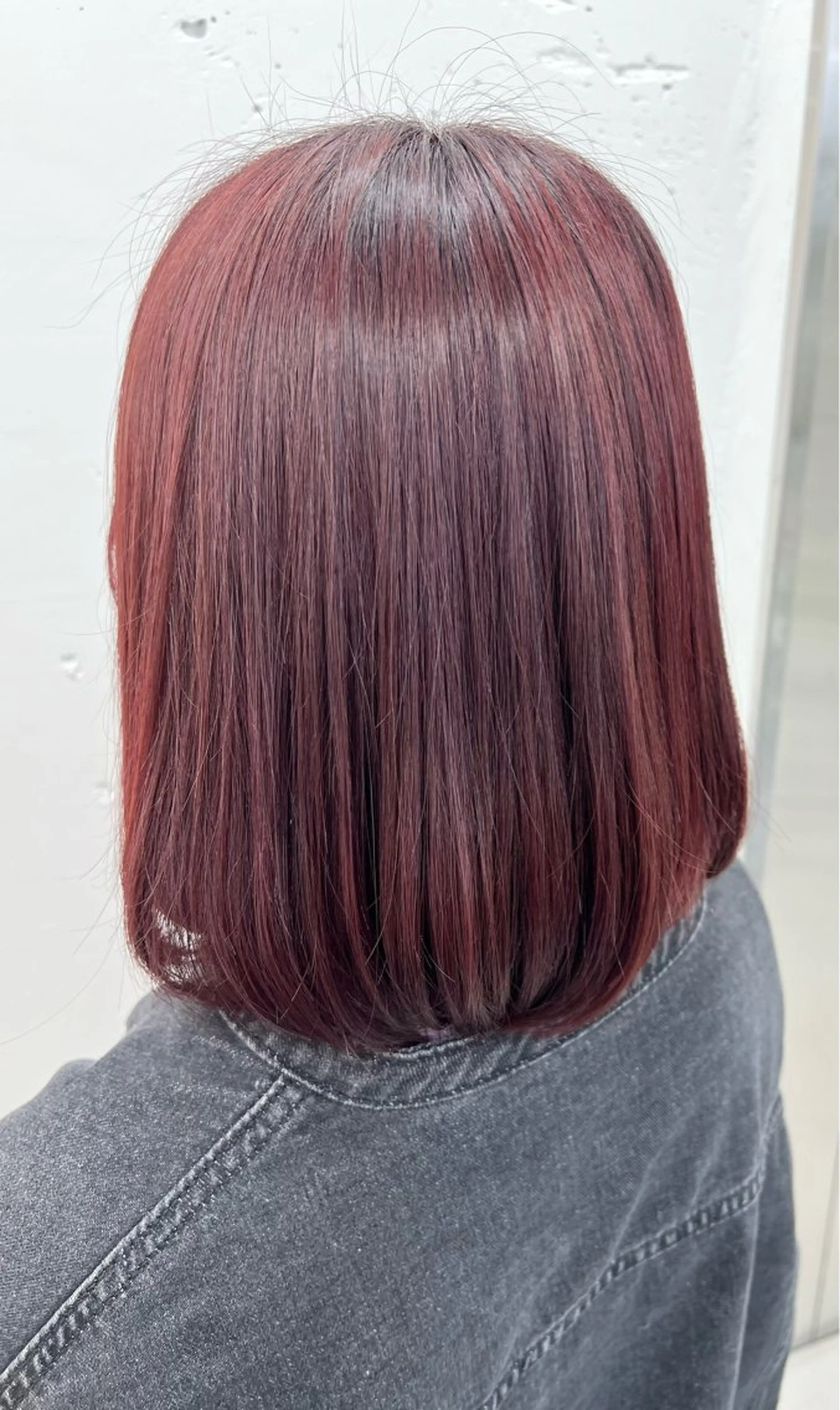 ミディアム カラー ブリーチ ブリーチなしカラー レッドカラー ボブ ヘアカラー トリートメント あすか JILLSTUDIOのヘアスタイル