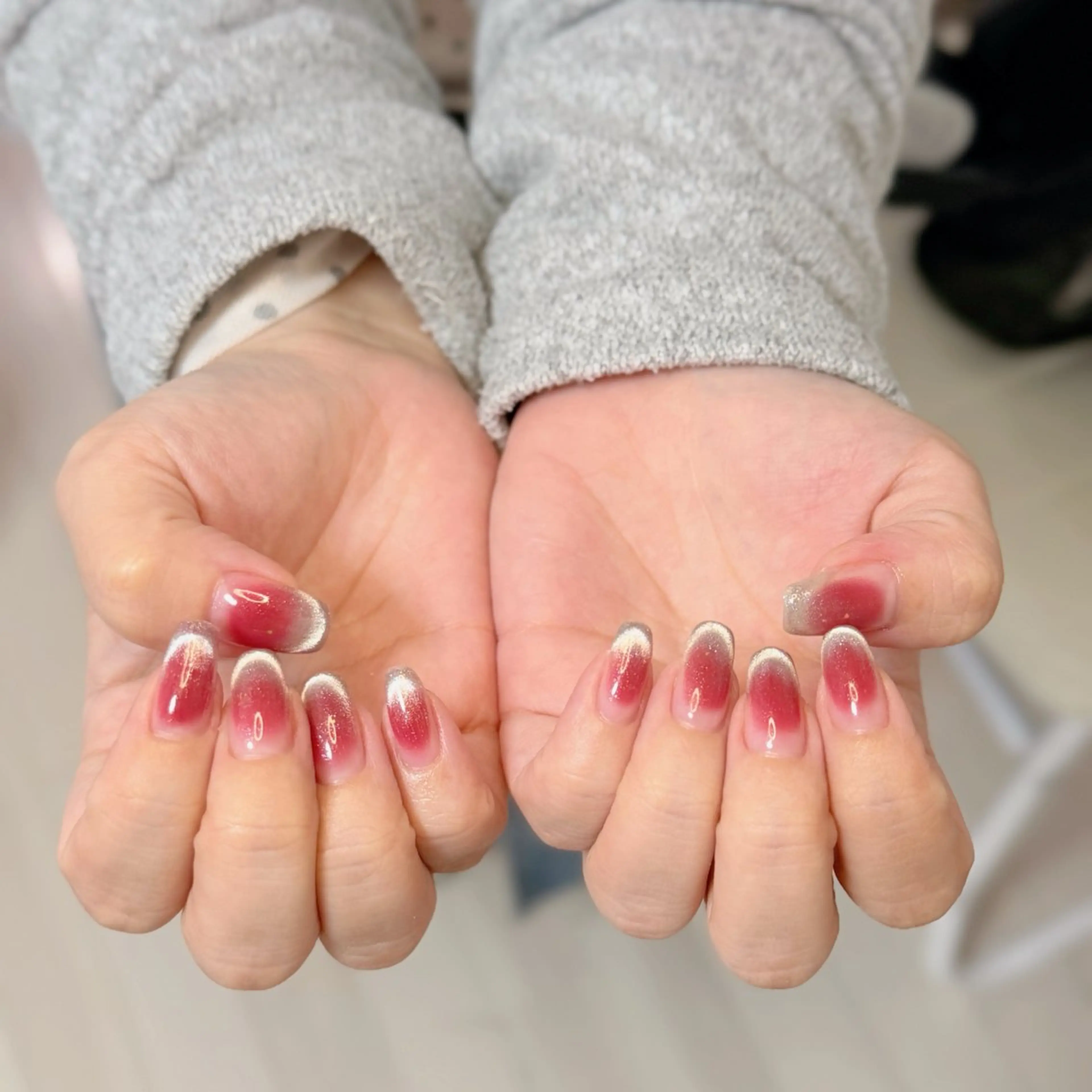 ネイル アートネイル オーロラネイル チークネイル フレンチネイル ガラスフレンチ ハンドネイル 🎀🎀YooLi Nail Salonのネイルデザイン