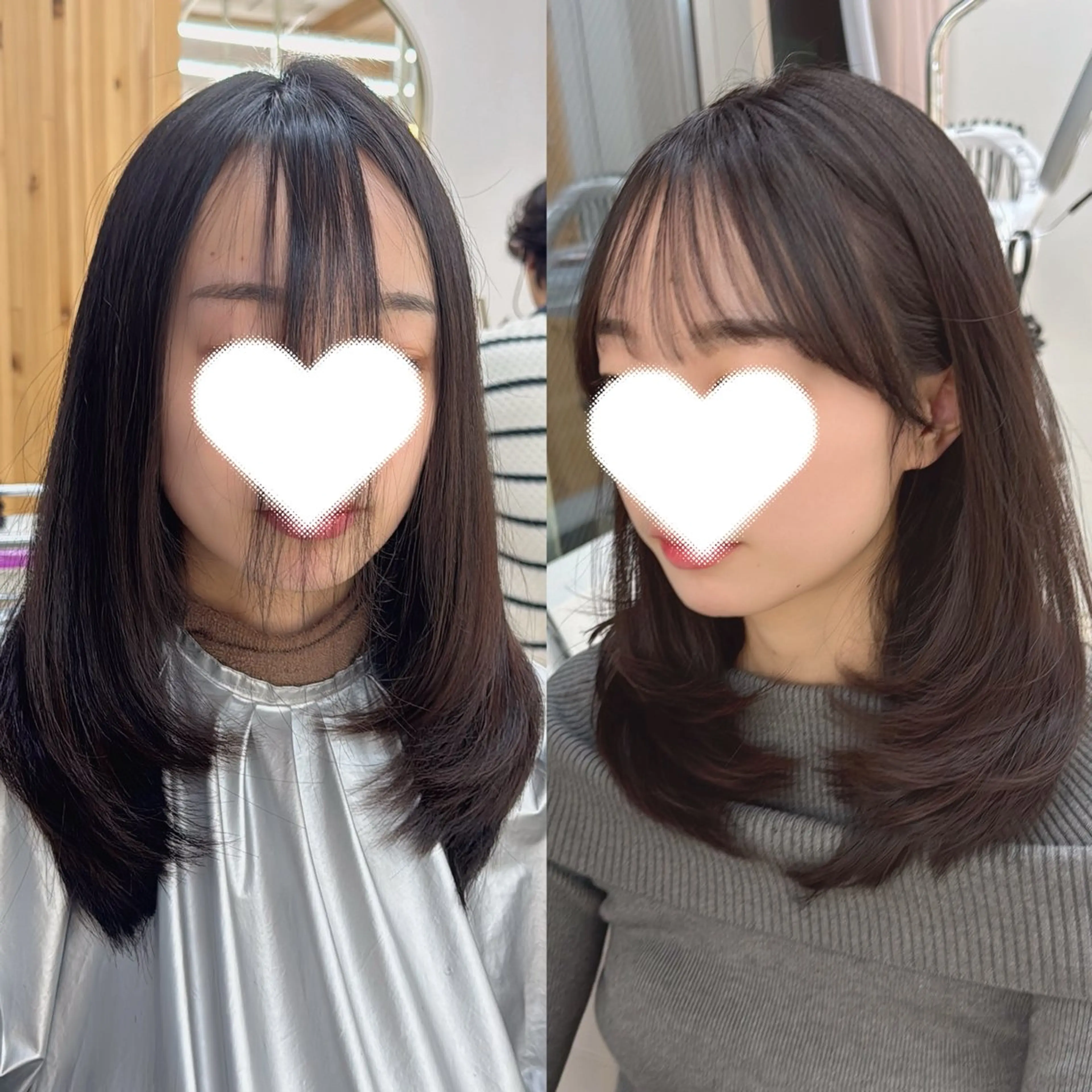 ミディアム カット ヘアカラー トリートメント レイヤーカット/ 顔まわり/アオイのヘアスタイル