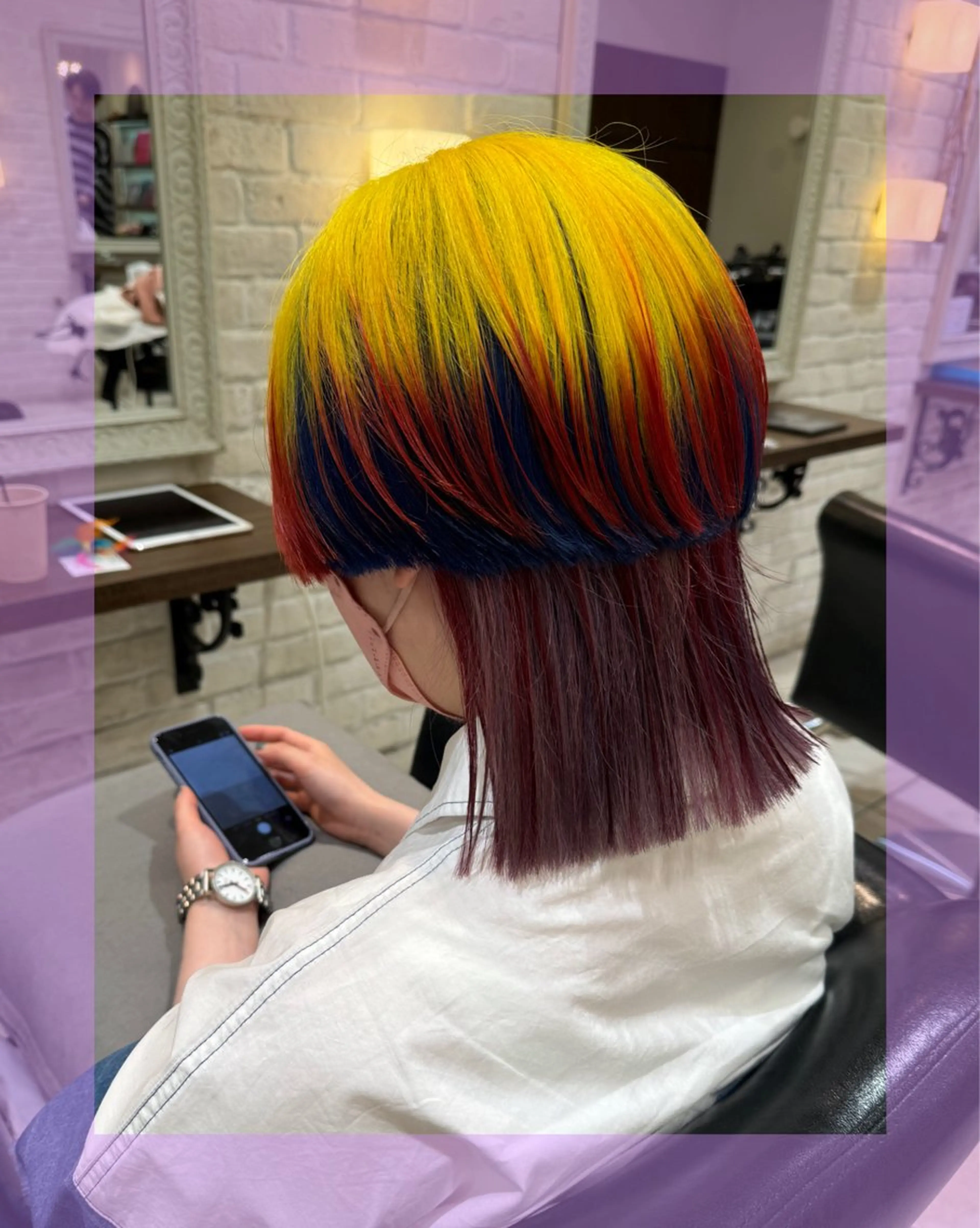 ミディアム カラー ヘアアレンジ デザインカラー ヘアカラー 🦄ブリーチ💜エク ステ💜MIU🦄のヘアスタイル