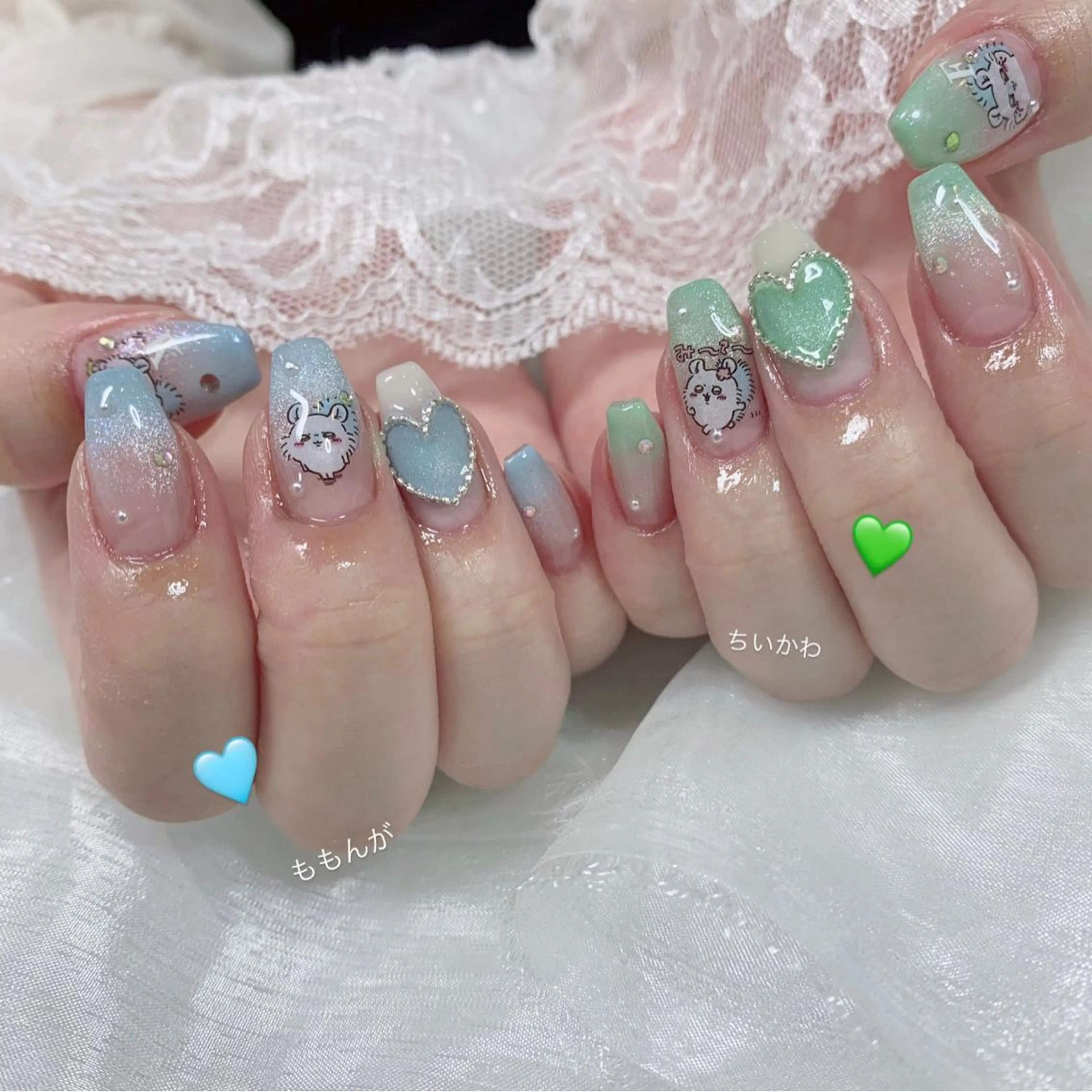 ネイル アートネイル ハート ハンドネイル La neige* yuki 🥯🍑のネイルデザイン