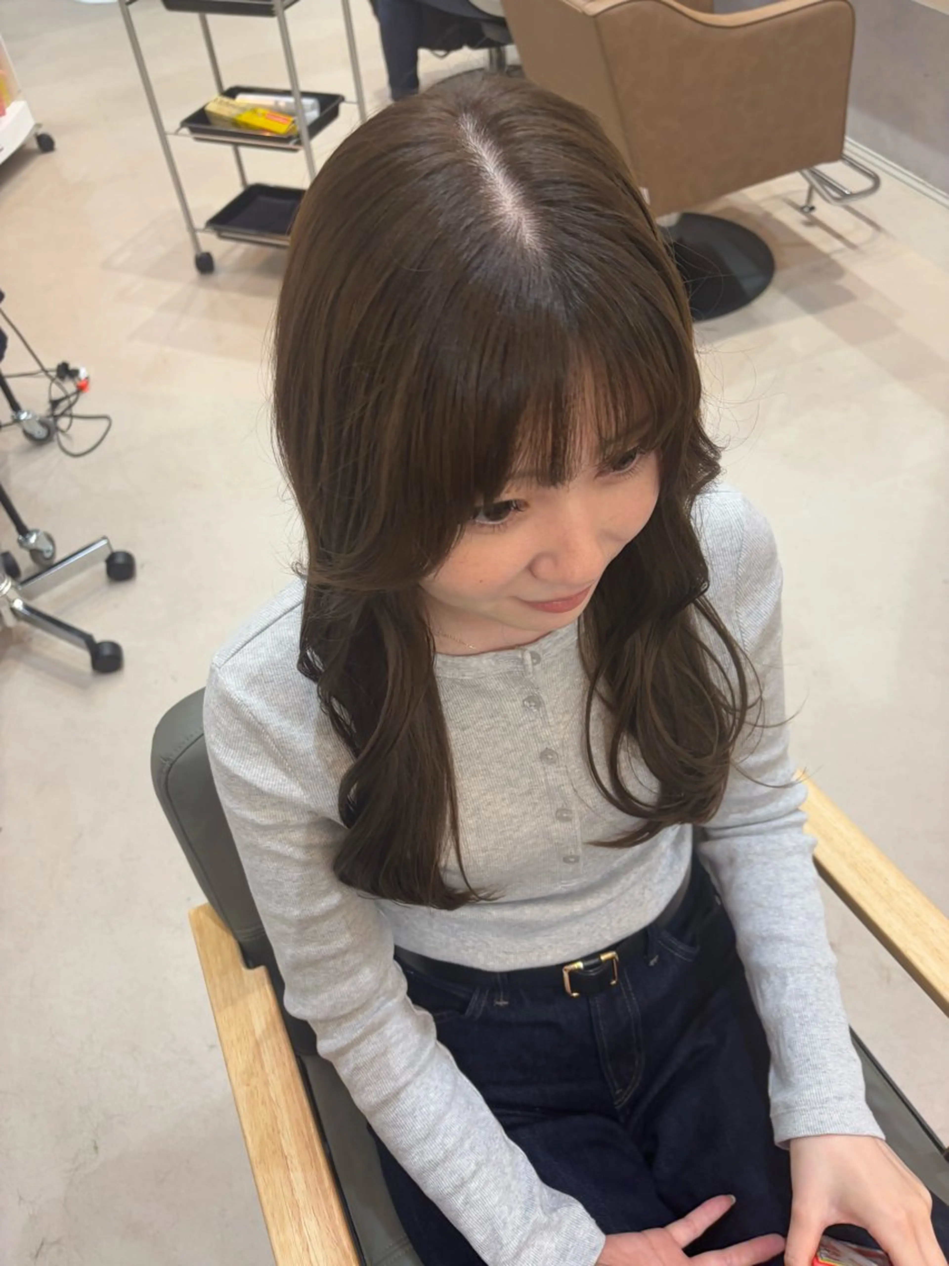 ロング カラー ブラウンカラー オリーブブラウン カット ヘアカラー トリートメント Aujua認定サロン /Rena/暖色🎀のヘアスタイル