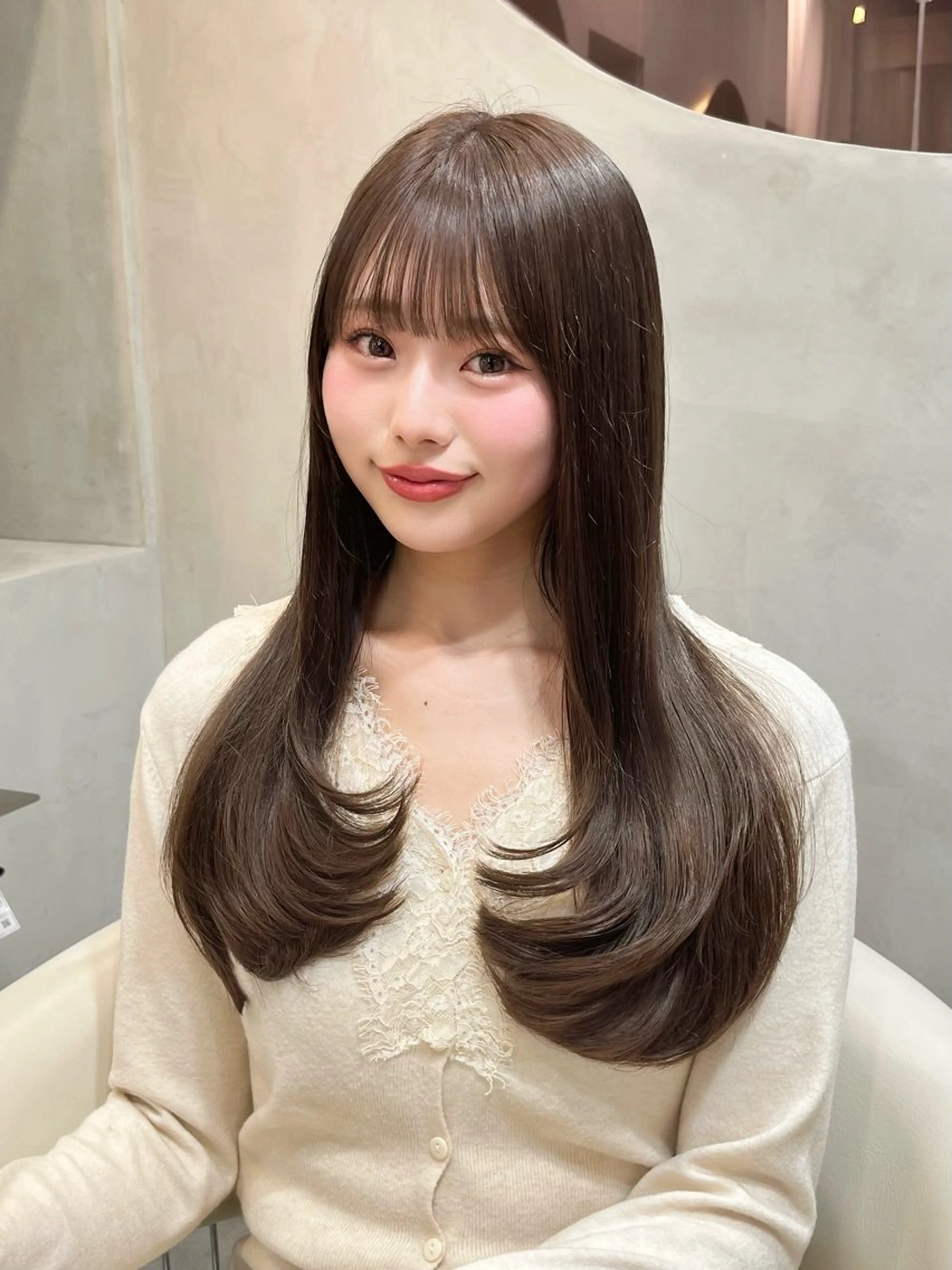 セミロング カラー ブリーチなし髪質改善 韓国ヘア　柏崎颯刀のヘアスタイル