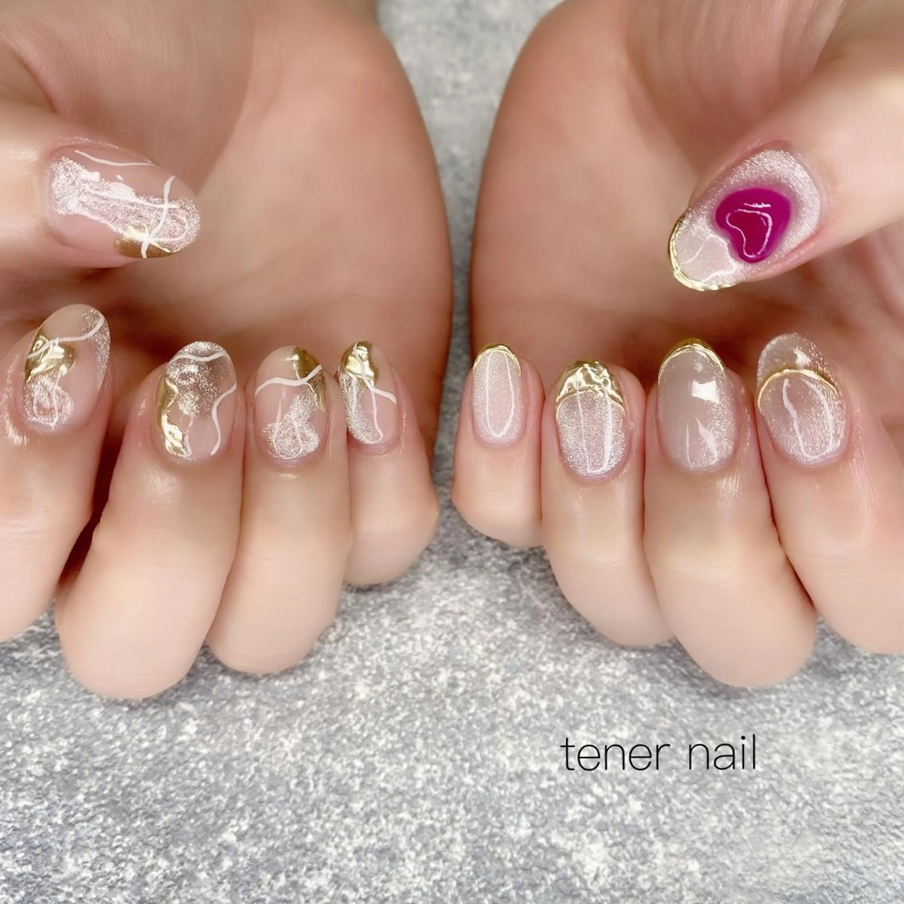 ネイル ハート ミラーネイル UVネイル tener  nail  テネルネイル所属・テネルネイル tener nailのネイルデザイン