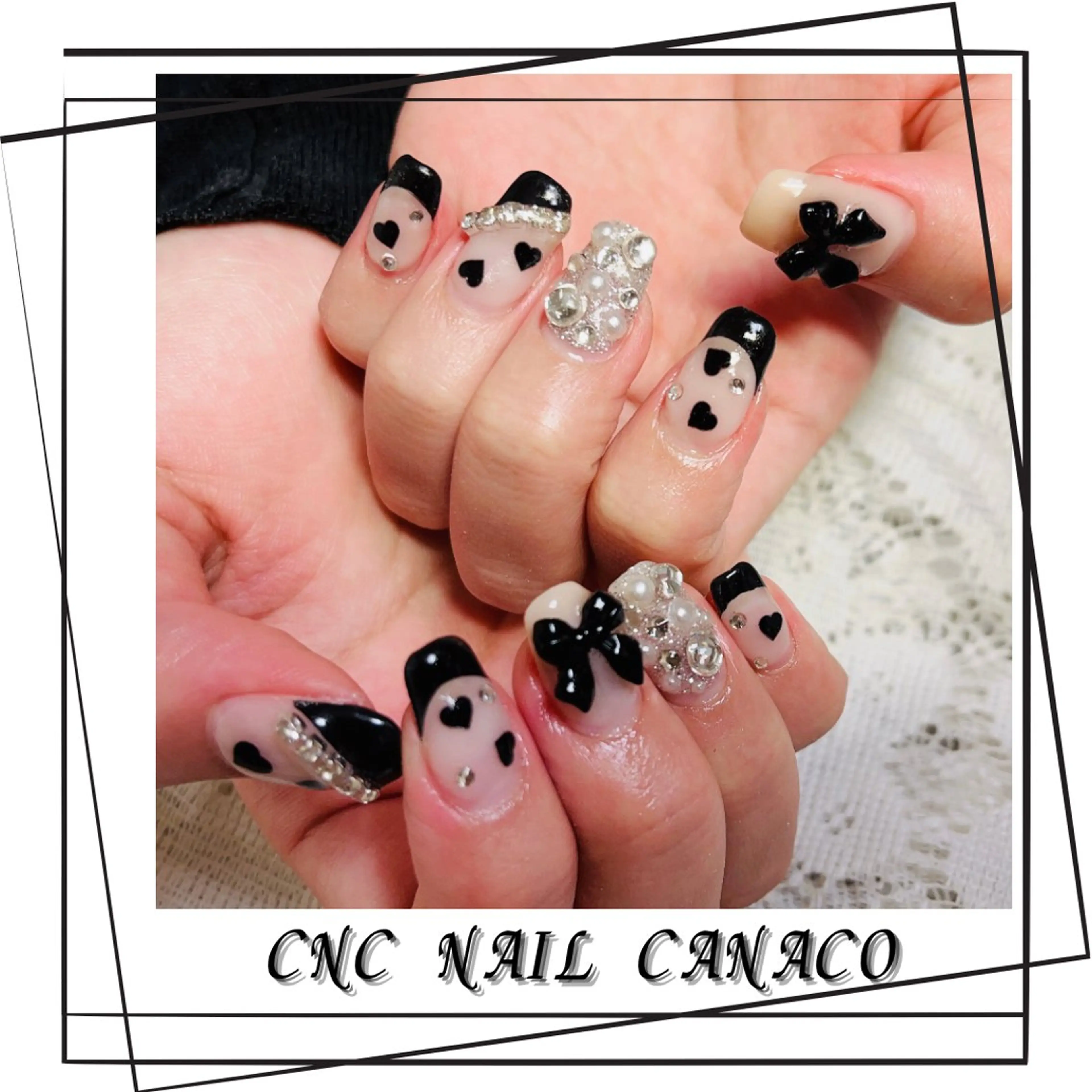 ネイル アートネイル 持ち込み リボン ストーンネイル ハンドネイル ハンドケア Felice所属・ベテランネイル cnc  nailのネイルデザイン