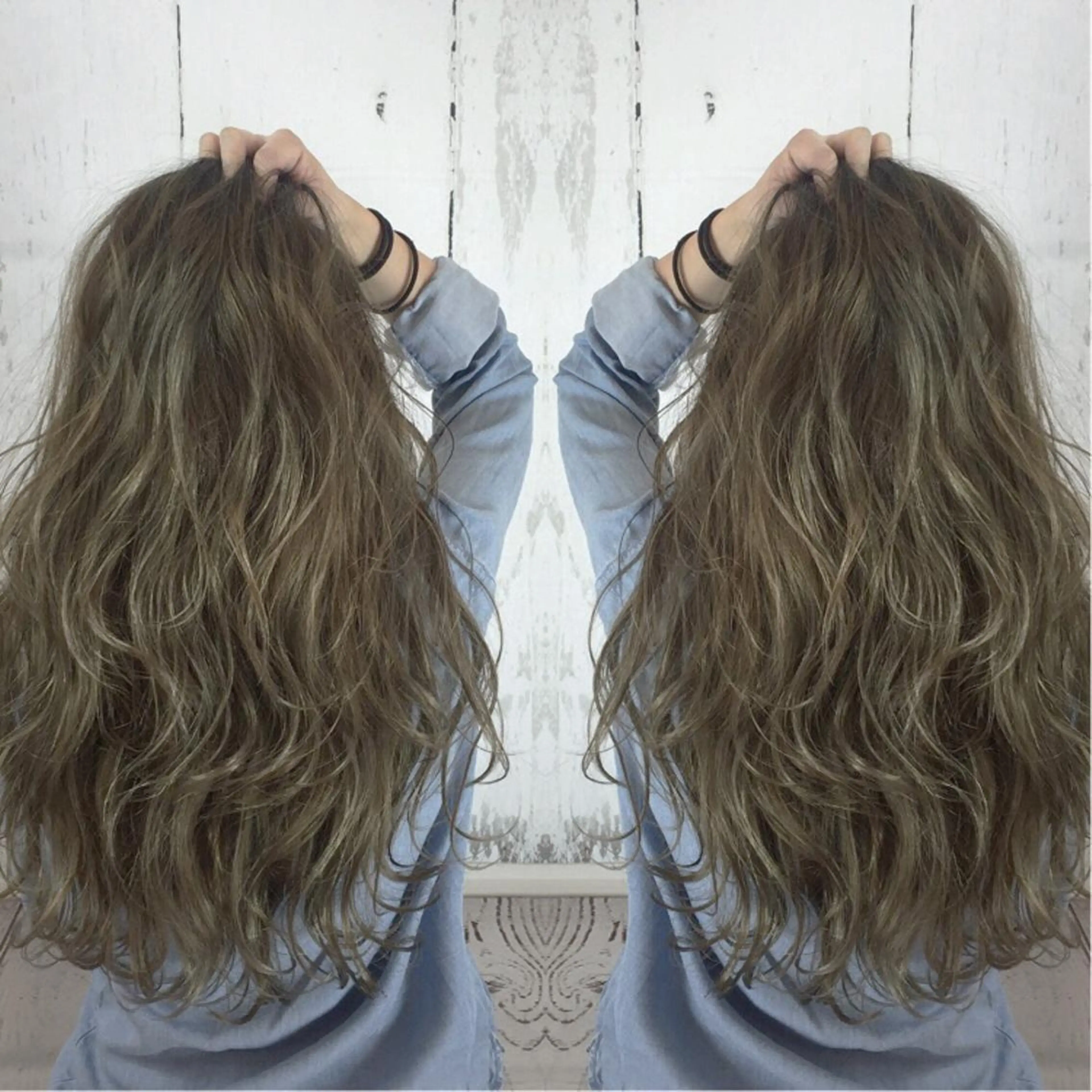 ロング カラー バレイヤージュ レイヤーカット カット ヘアカラー 韓国レイヤー外国人風 透明感カラー髪質改善のヘアスタイル