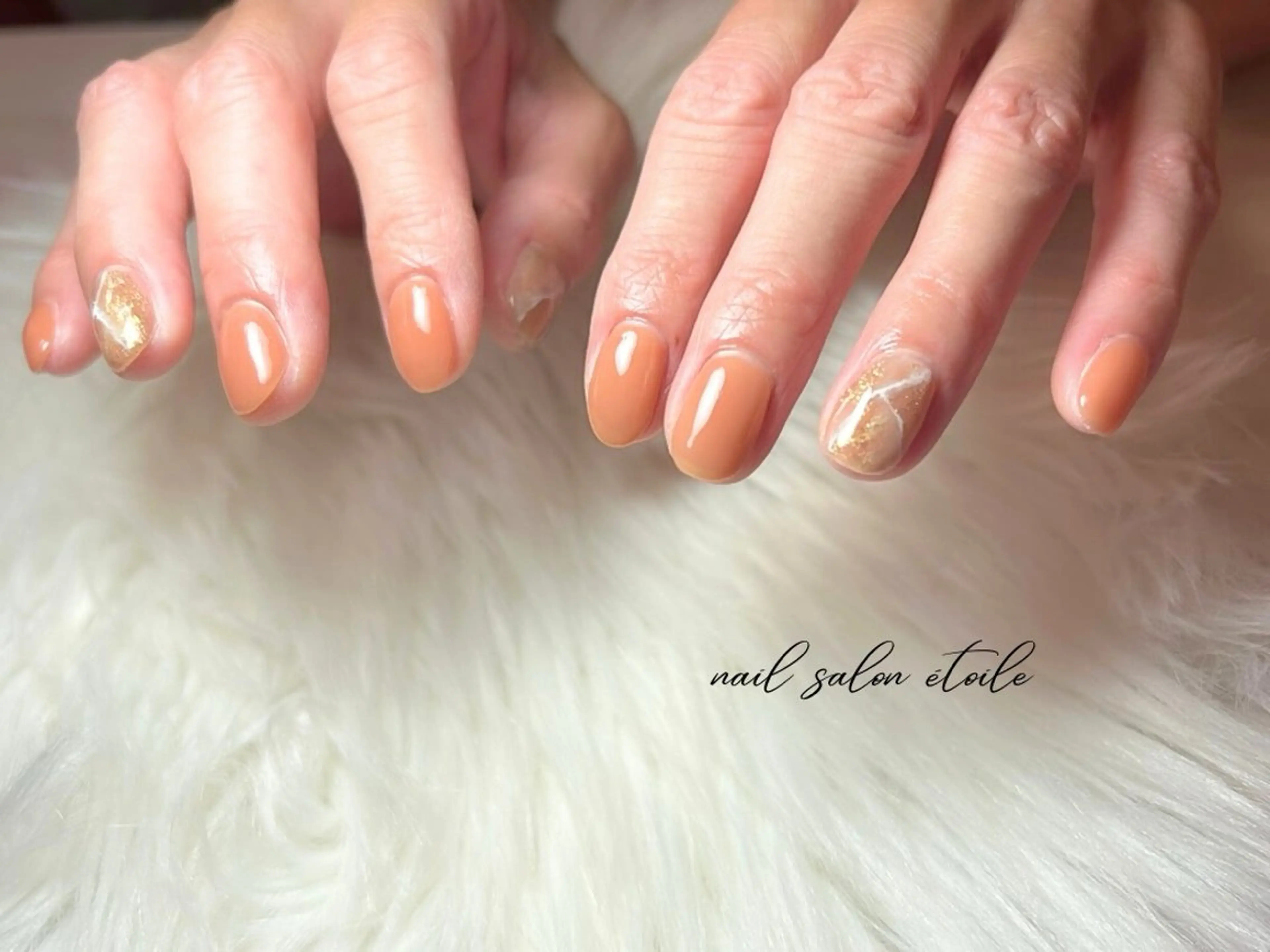 ネイル アートネイル 大理石ネイル(マーブル) オフィスネイル オレンジ ハンドネイル nail salon étoileのネイルデザイン