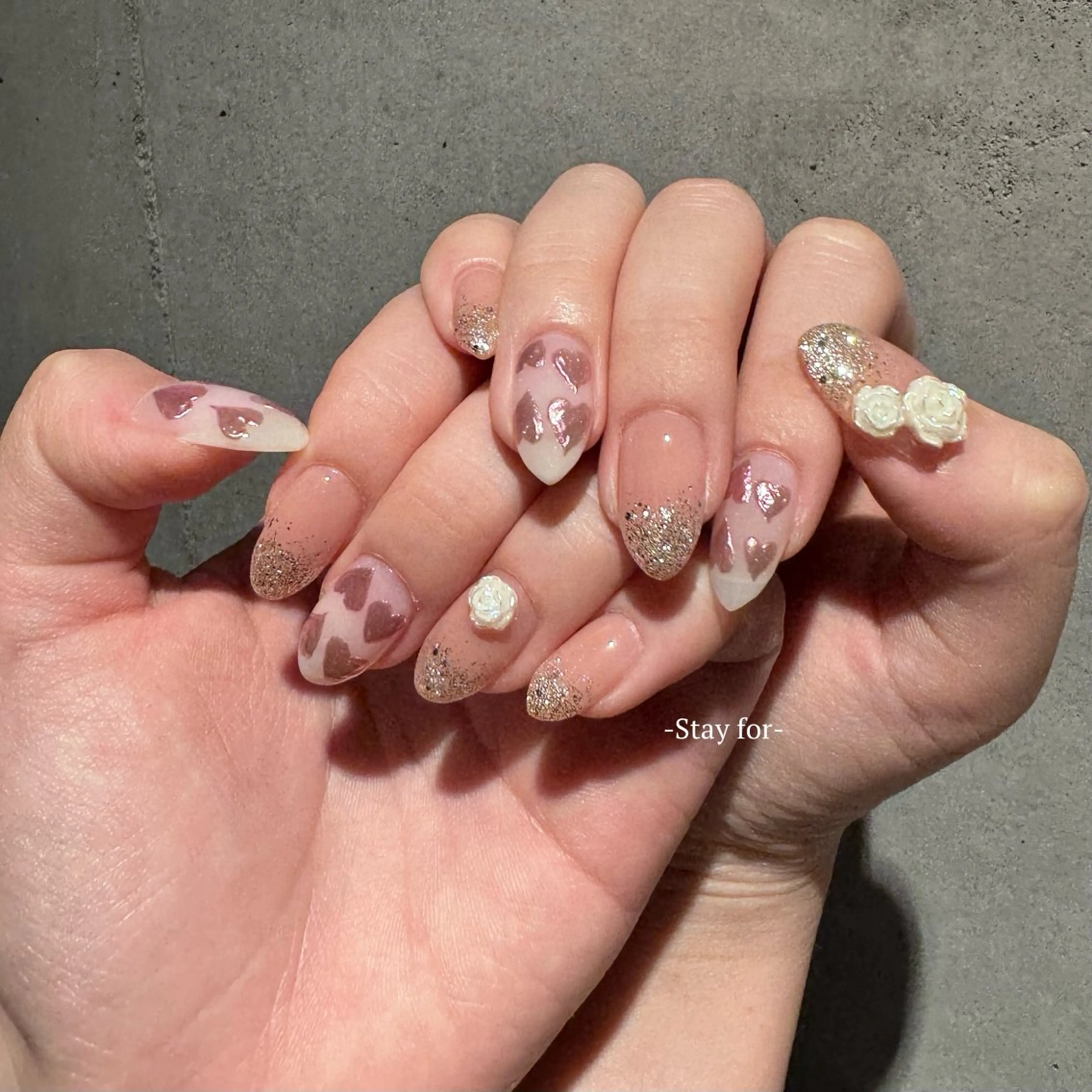 ネイル ハート ハンドネイル 藤原 梨紅のネイルデザイン