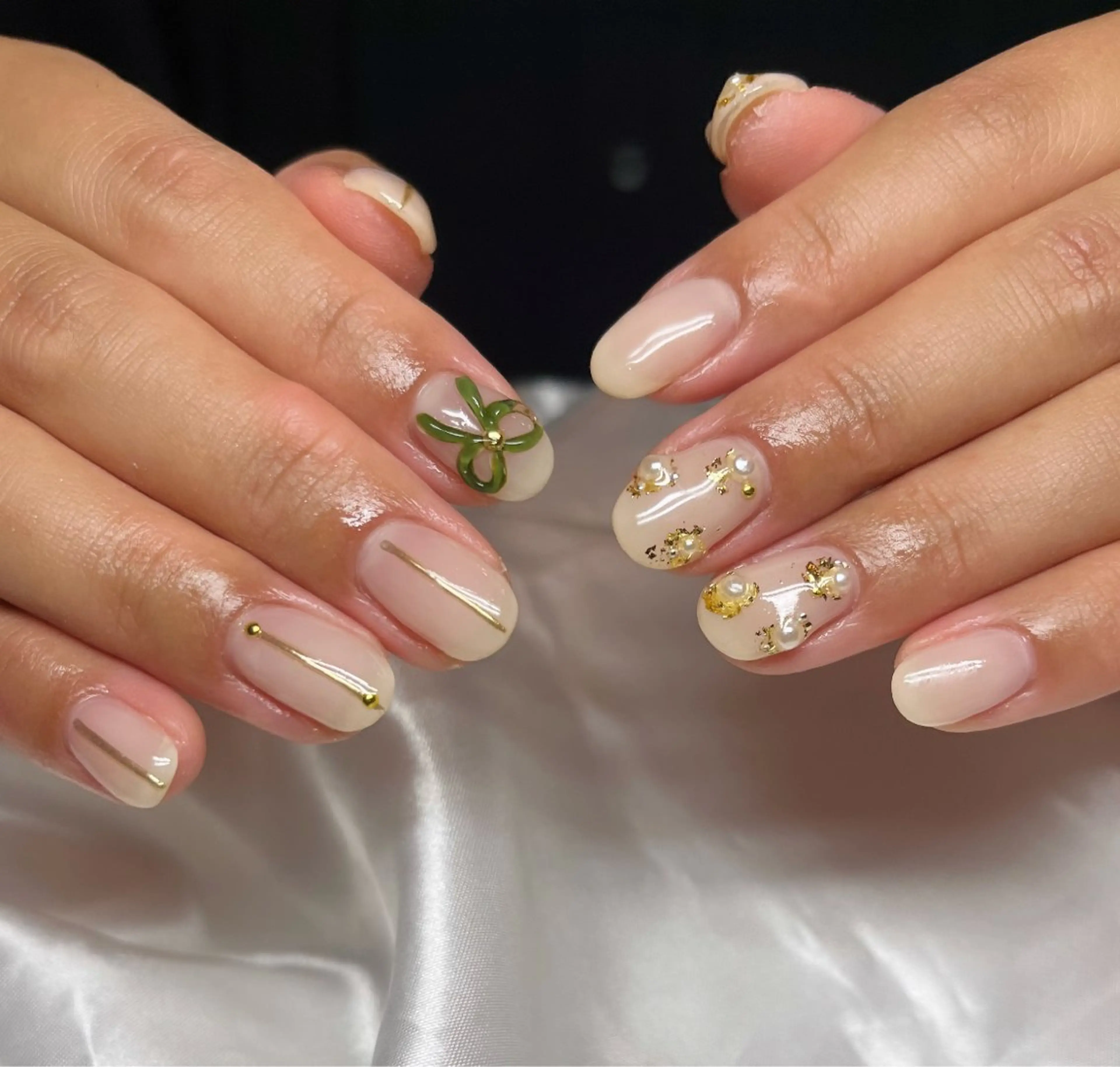 ネイル リボン ハンドネイル HazeGrass NAILのネイルデザイン