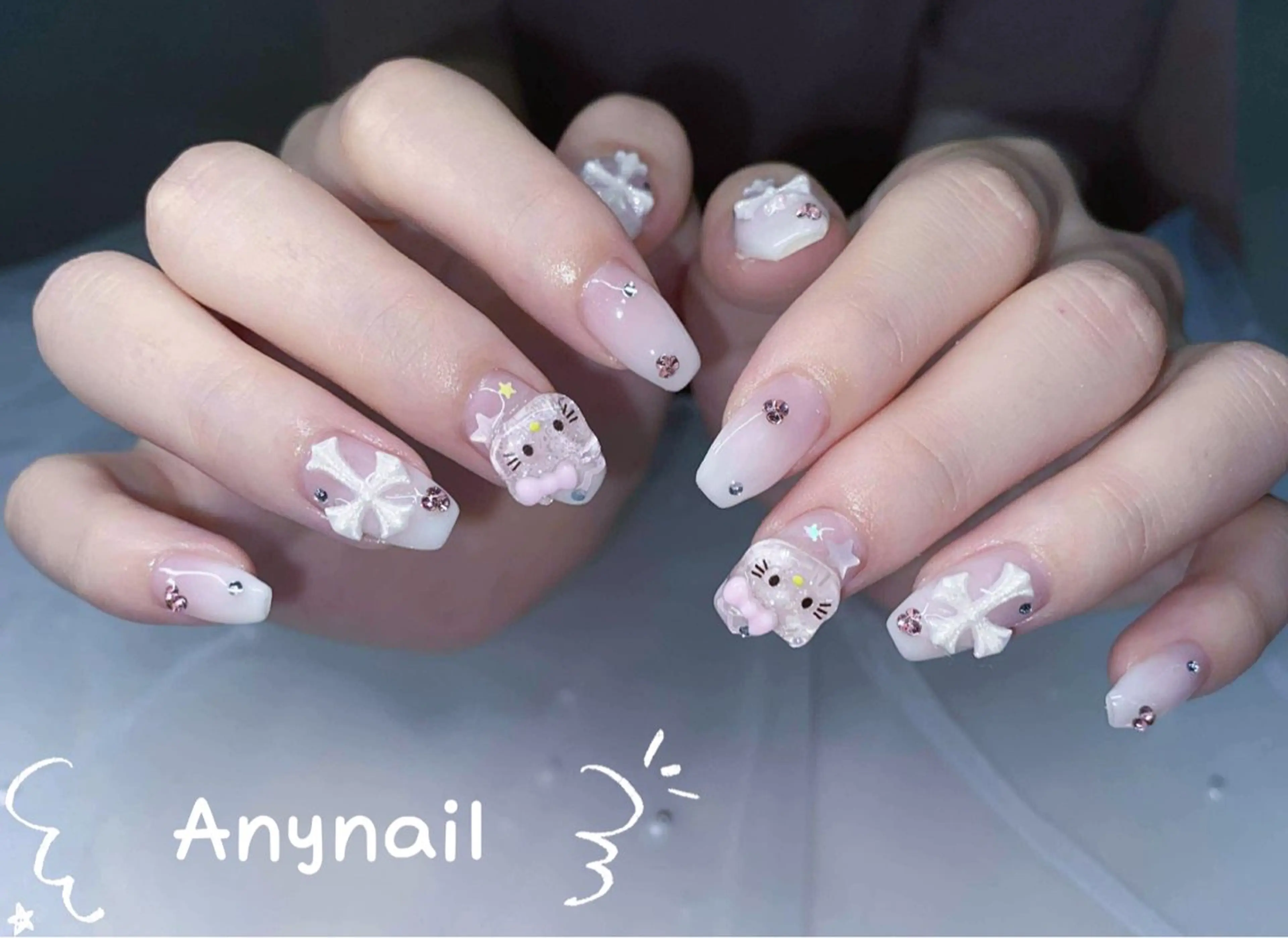 ネイル オーロラネイル ブルー チークネイル フットネイル フレンチネイル フットネイル Any_nail新大久保店所属・Any nailのネイルデザイン