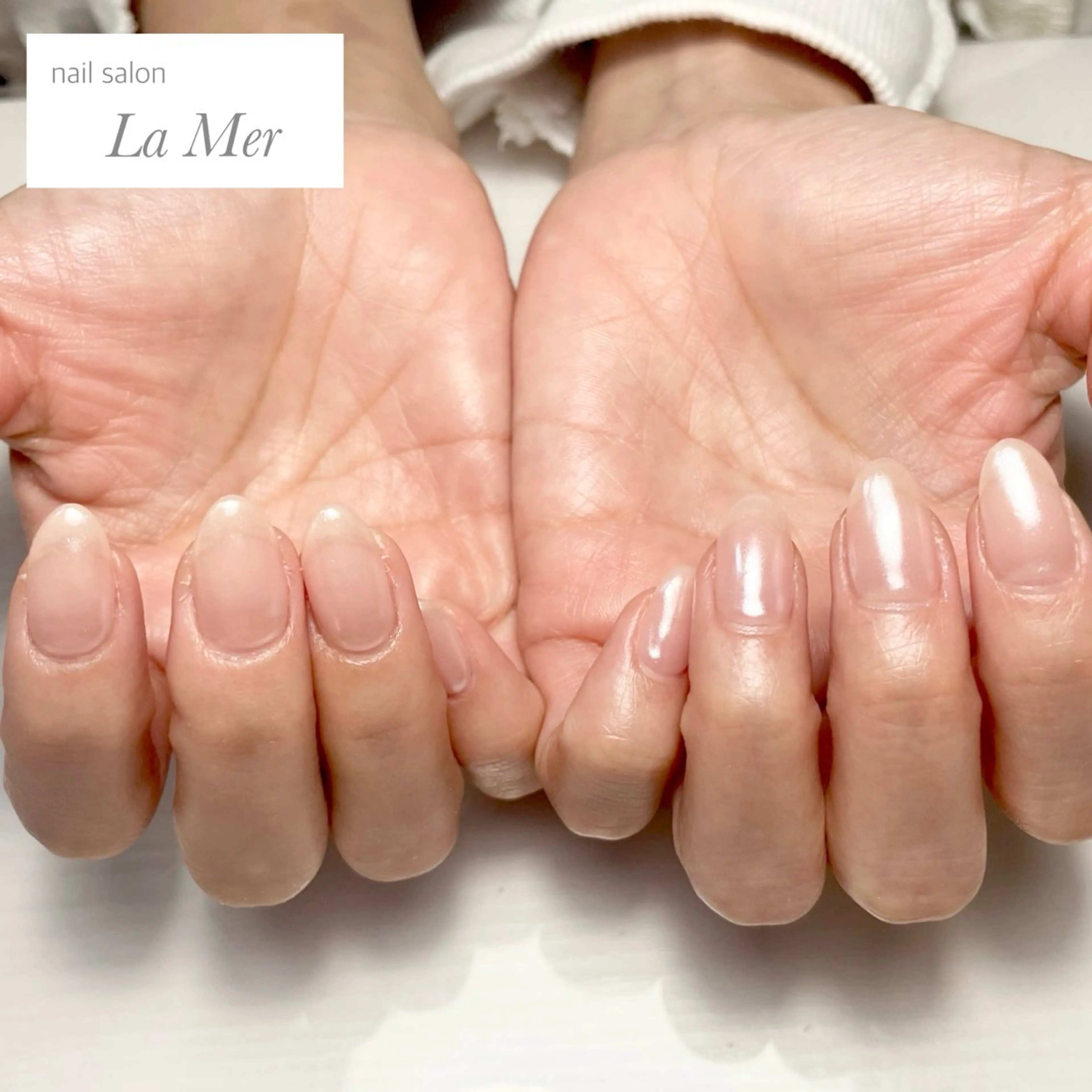 ネイル オーロラネイル ミラーネイル オフィスネイル ワンカラーネイル ピンク ハンドネイル nailsalon La Merのネイルデザイン