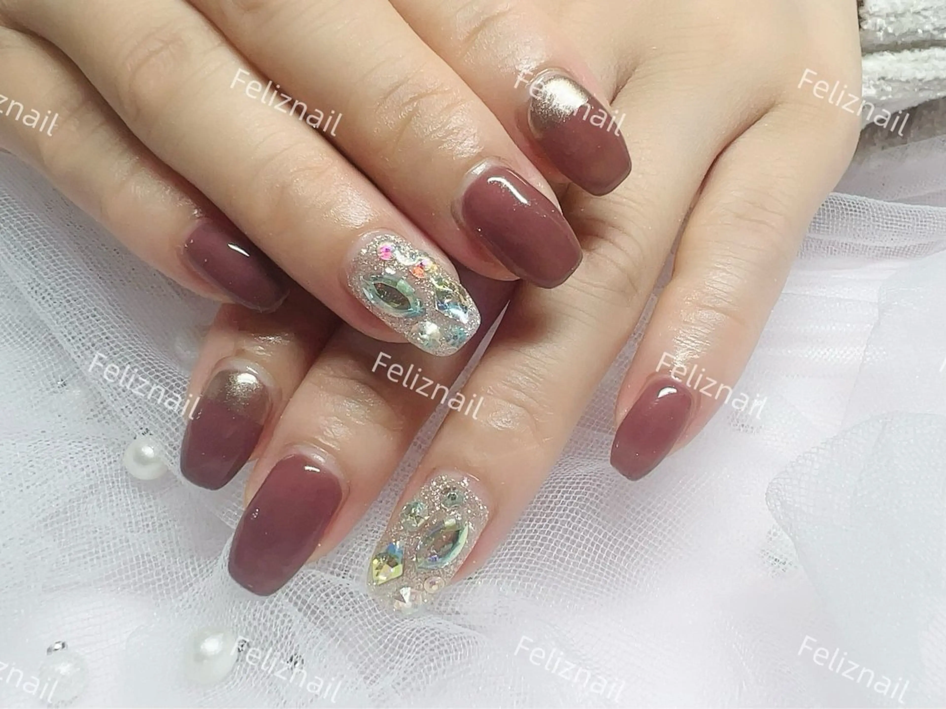 ネイル ジェルネイル グラデーション 韓国ネイル オフィスネイル リボン ハンドネイル ユキカ (ネイリスト)のネイルデザイン